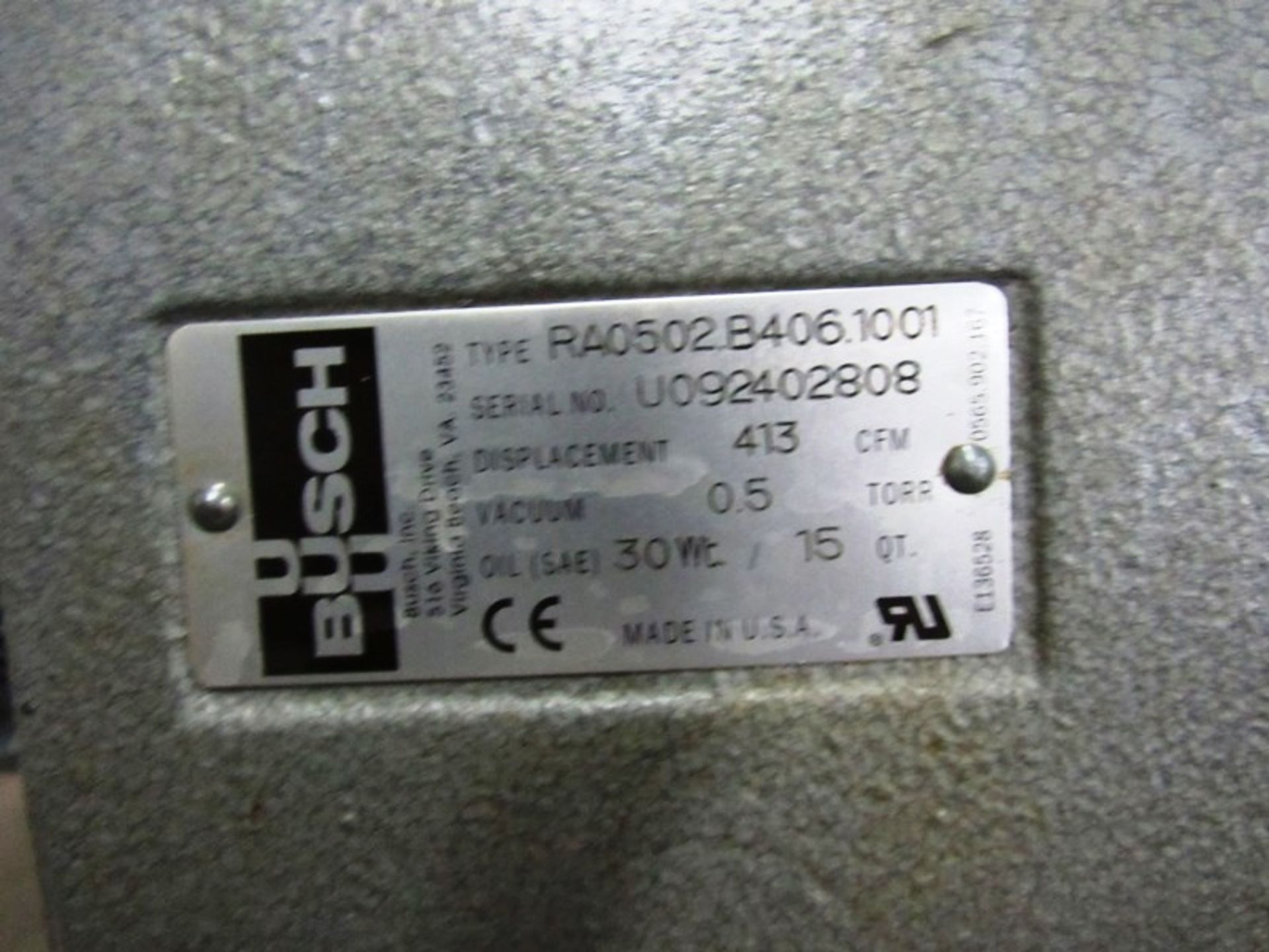 Busch Mdl. RA0502B406.1001 Vacuum Pump 20h.p. Baldor motor, 230/460 volts, 3 phase, displacement 413 - Image 6 of 6