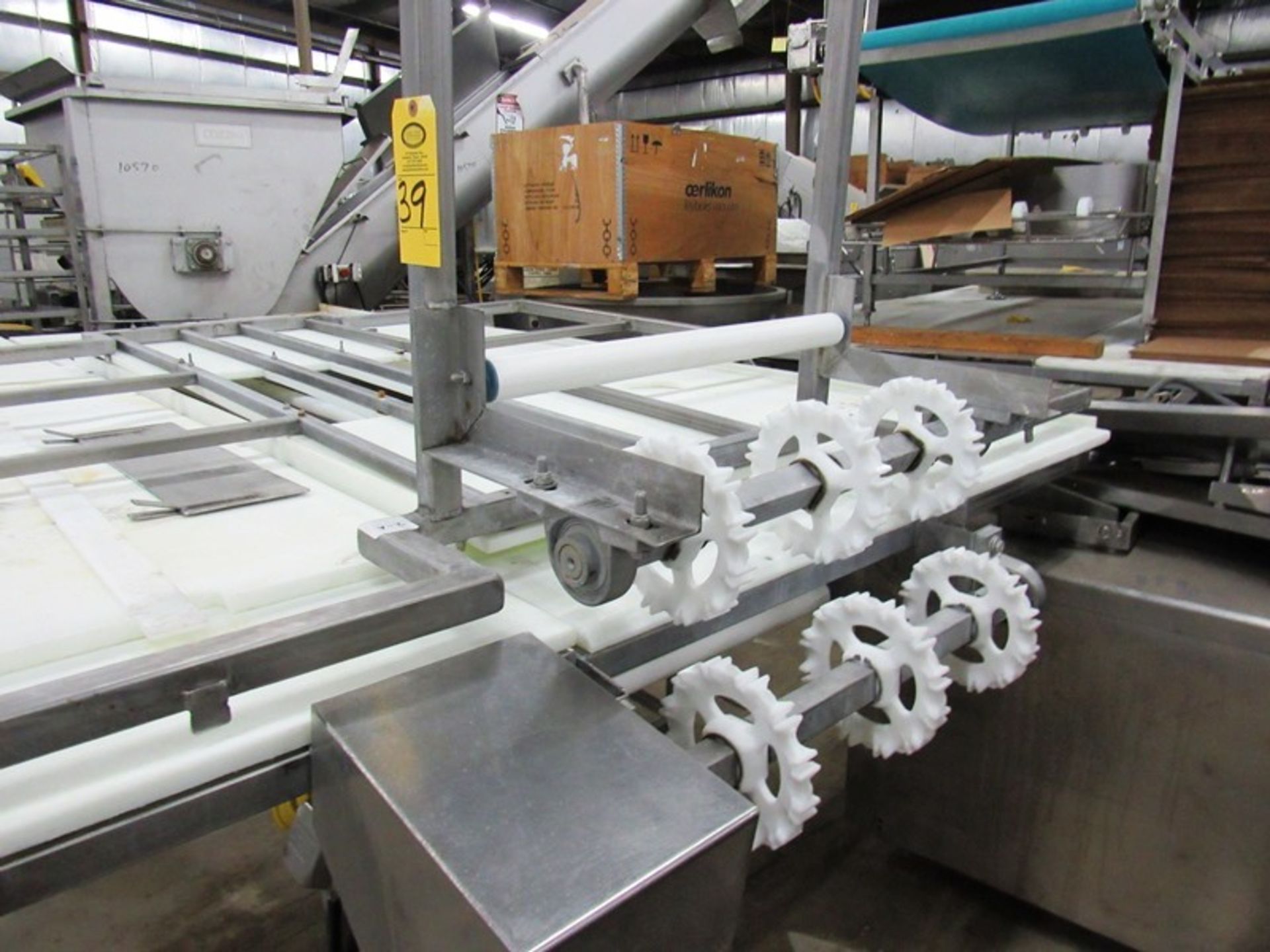 Stainless Steel Trim Conveyor, 75" W X 18' L X 40" T, 24" wide center belt, 24" W poly work stations - Image 4 of 6