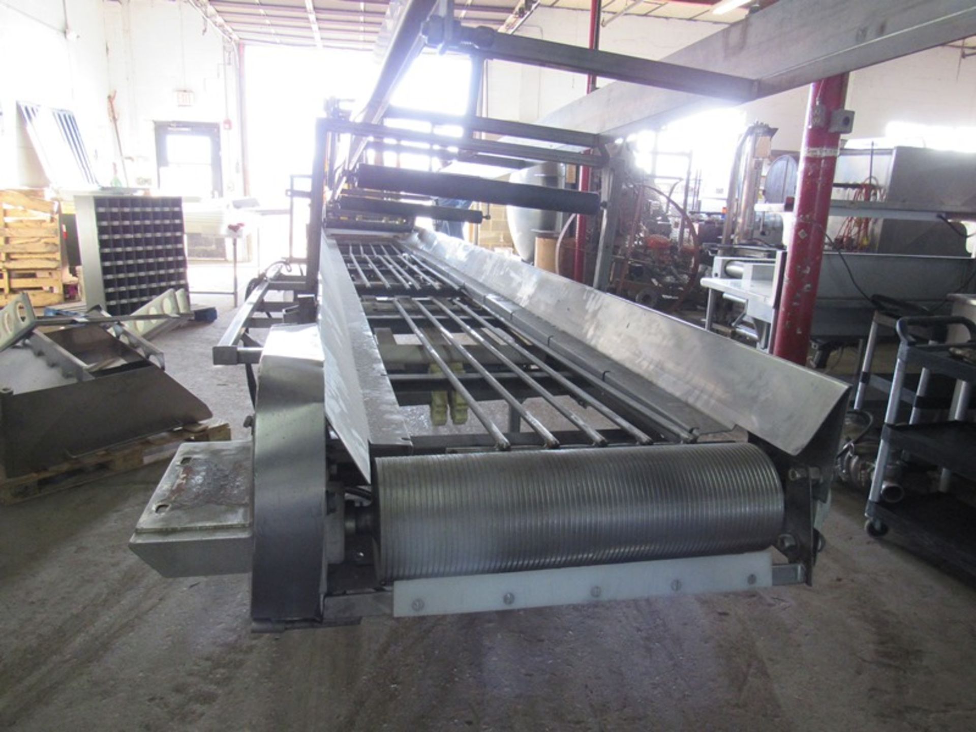 Stainless Steel Boning Table/Conveyor, 18" W X 15' L w/ceiling mounted takeaway conveyor, missing - Image 5 of 5