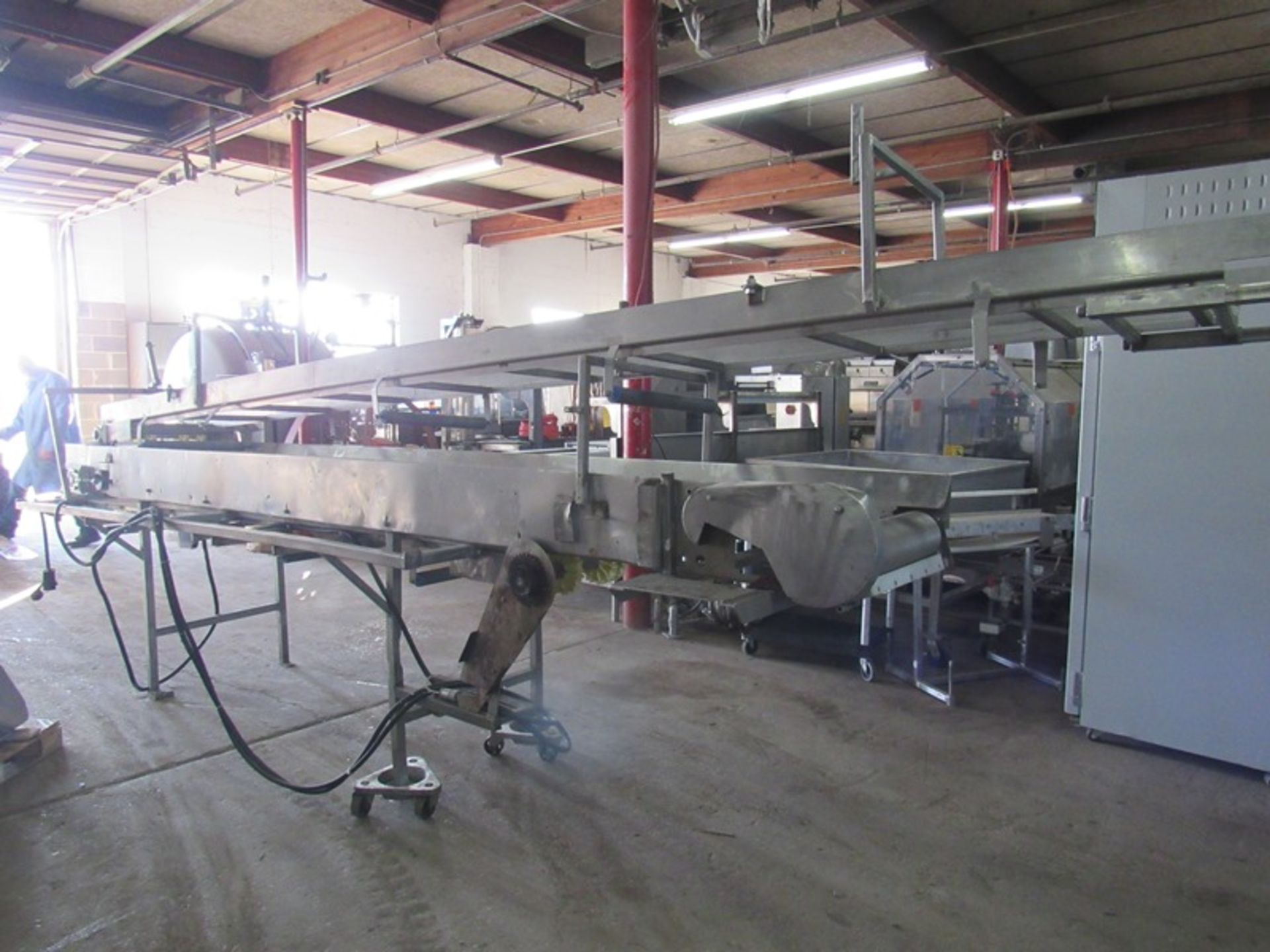 Stainless Steel Boning Table/Conveyor, 18" W X 15' L w/ceiling mounted takeaway conveyor, missing - Image 3 of 5