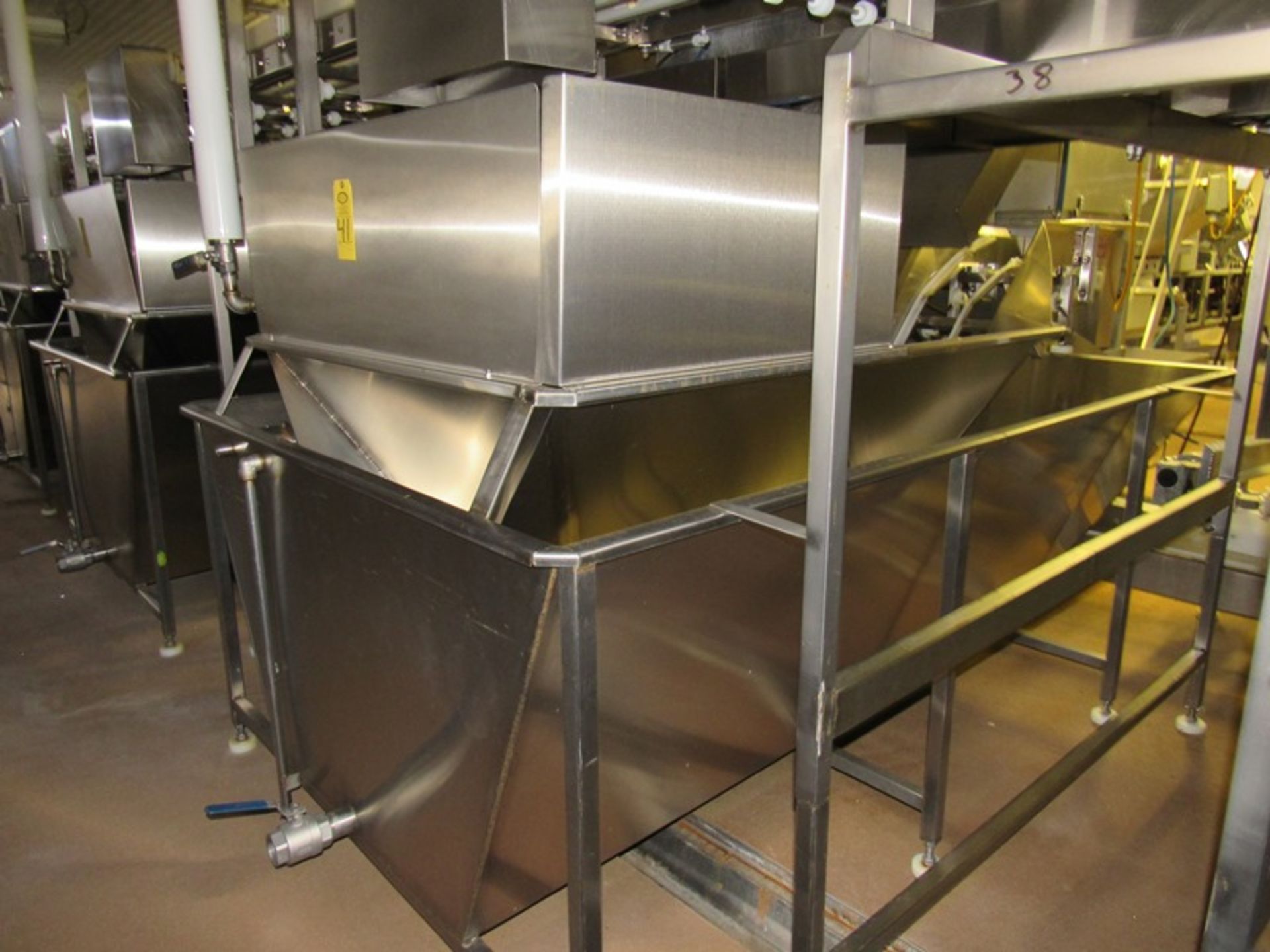 Stainless Steel Tank, 64" W X 112" L X 3' D with 16" W X 6' L incline conveyor (no belt), 1 h.p.,