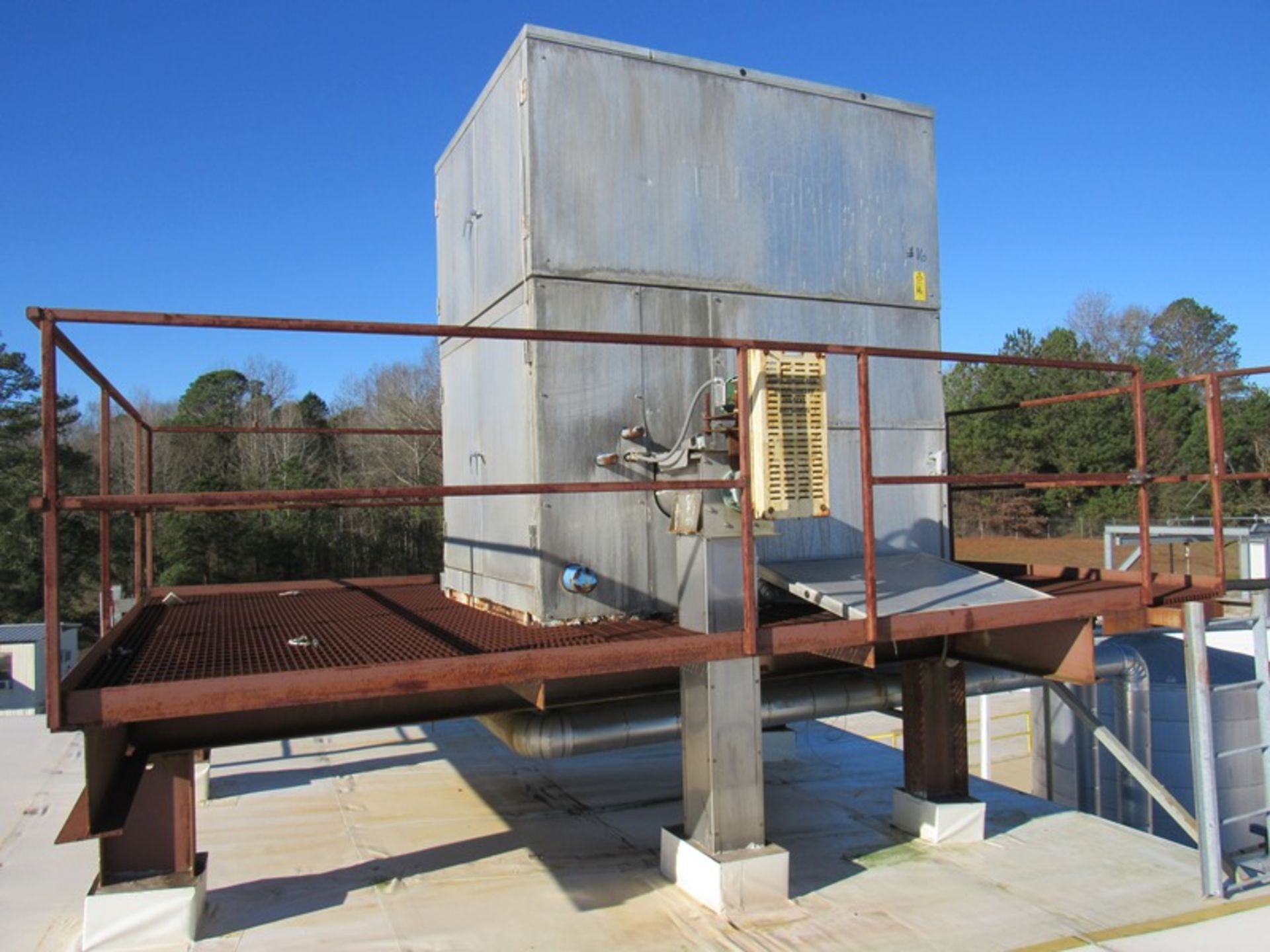 Turbo Mdl. Tigar 36-20 Ammonia Plate Chiller, Ser. #E022030, on roof top structure, 21 plates in