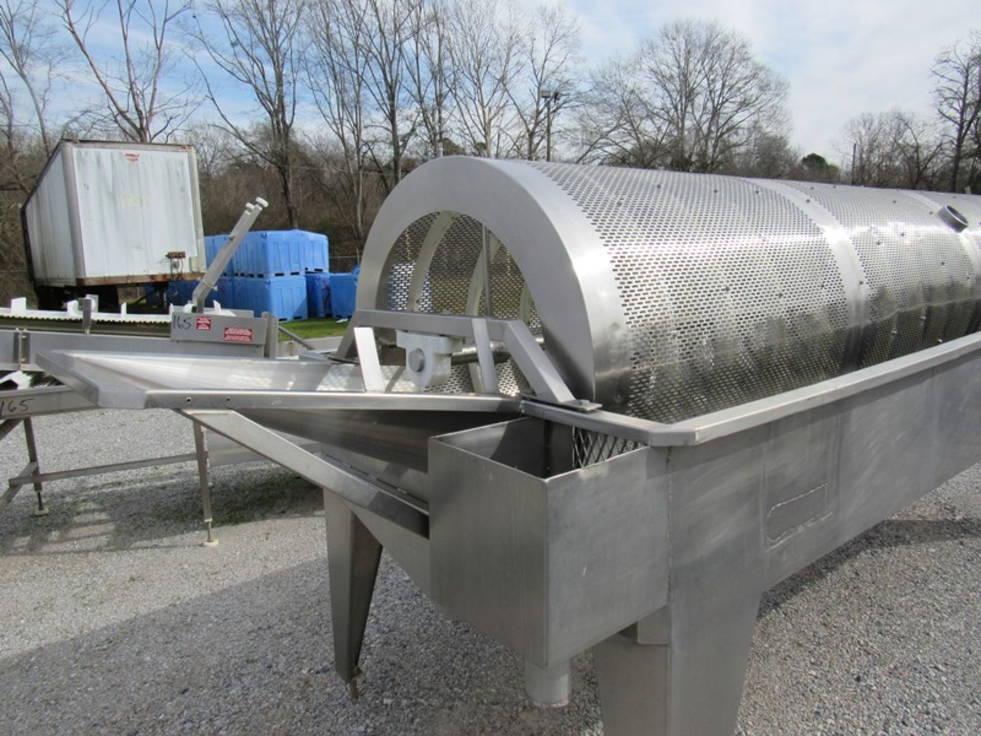 Stainless Steel Drum, 38" Dia. X 12' L in stainless steel hopper, 4' W X 12' L X 3' D, 3" inlet/ - Image 3 of 4