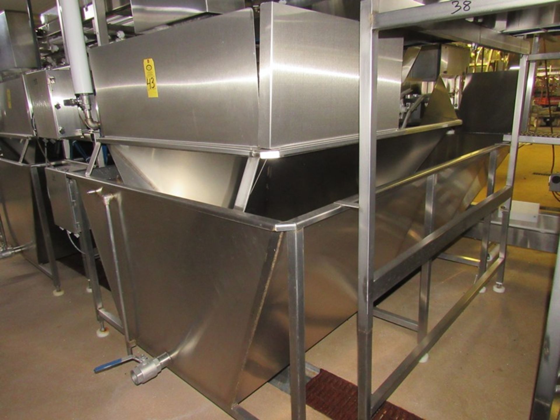 Stainless Steel Tank, 64" W X 112" L X 3' D with 16" W X 6' L incline conveyor (no belt), 1 h.p.,