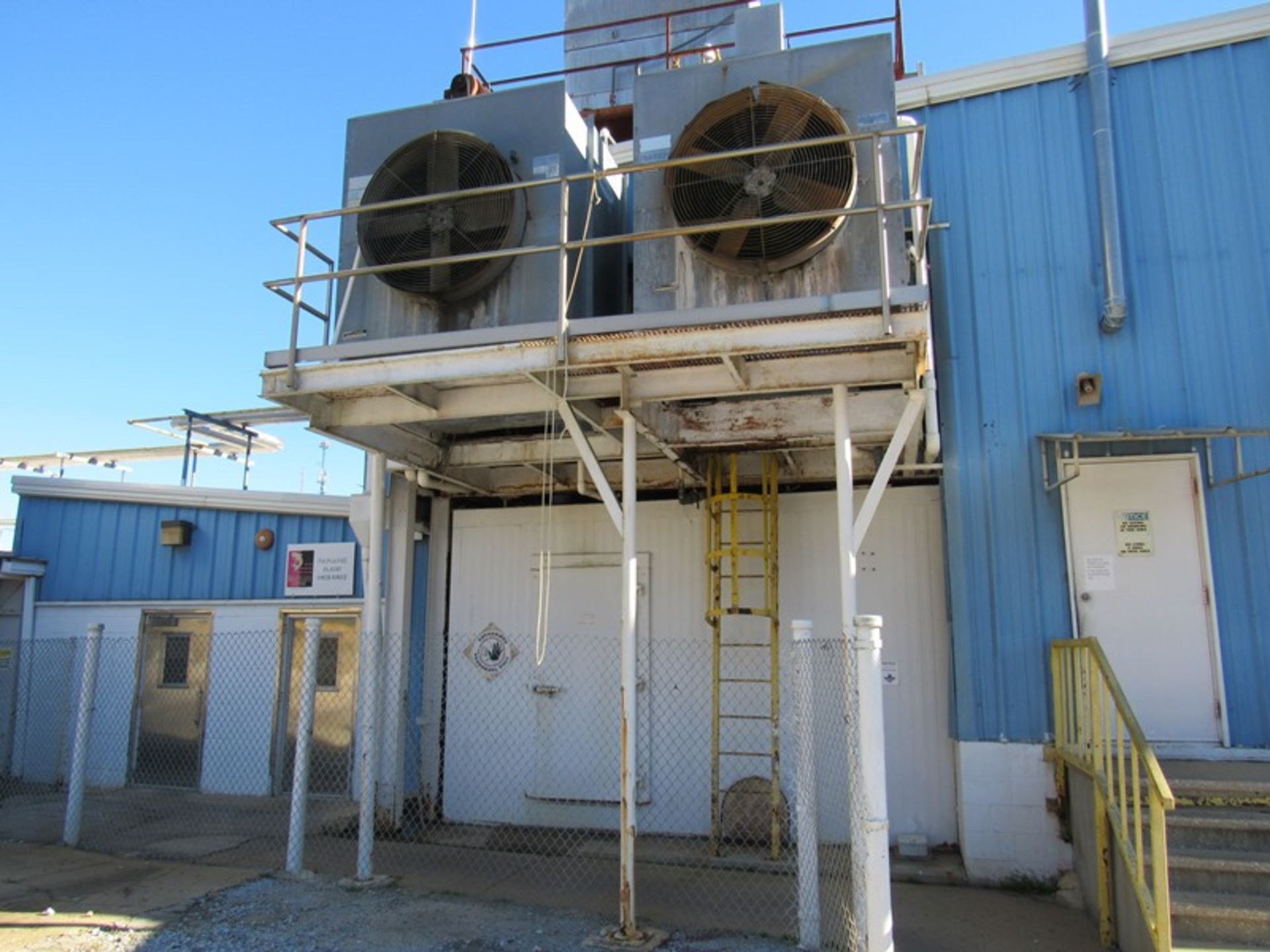 Lot (2) Marley Single Fan Condensers on shared platform, 12' W X 15' L X 12' T with ladder, 48" Dia.