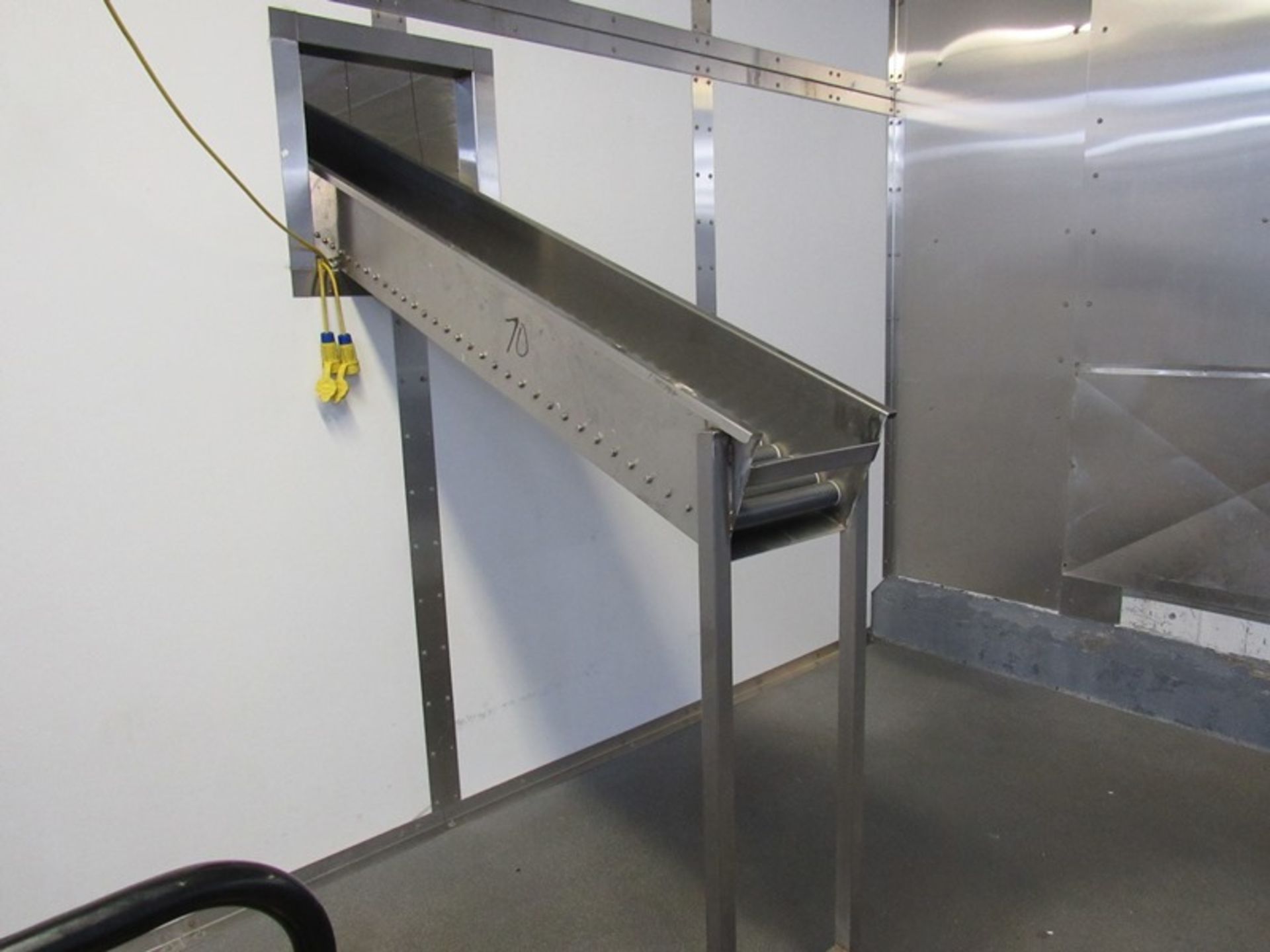 Stainless Steel Ceiling Suspend Conveyor, 12" W X 90' L, 1 h.p. motor, incline/decline (Required - Image 9 of 10