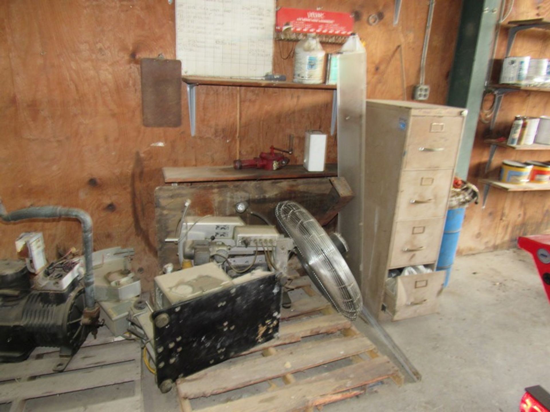 Lot Contents Garage: Refrigerators, 2-Wheel Cart, Benches, Misc. Motors, Hose Reels, Cabinets, - Image 20 of 27