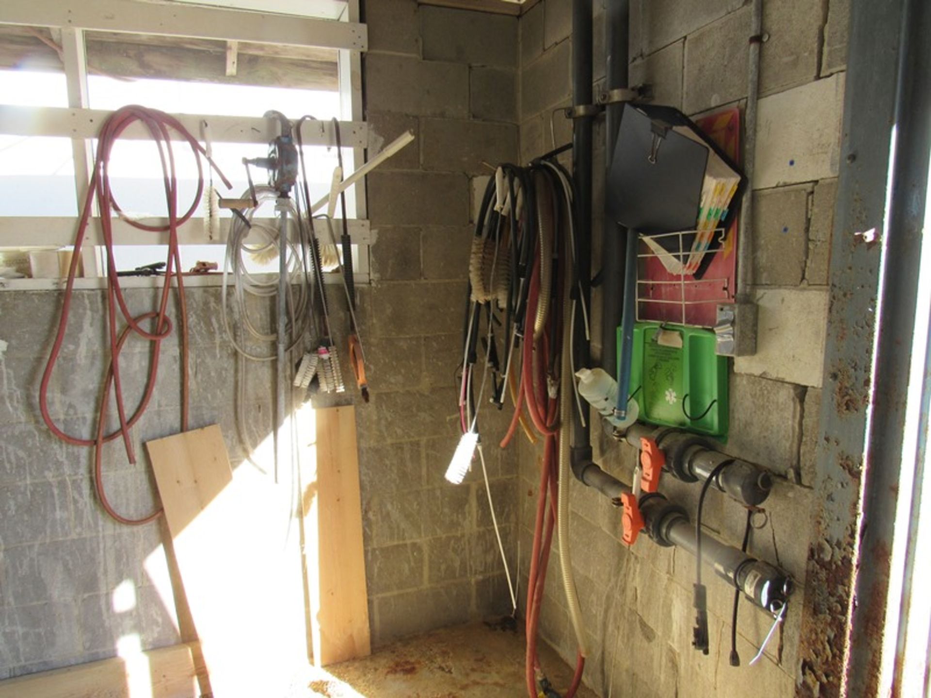 Lot Compressor Room Contents: Desk, Chairs, Hose, Sprayers, Bump Caps, Boots, Stainless Steel - Image 7 of 10
