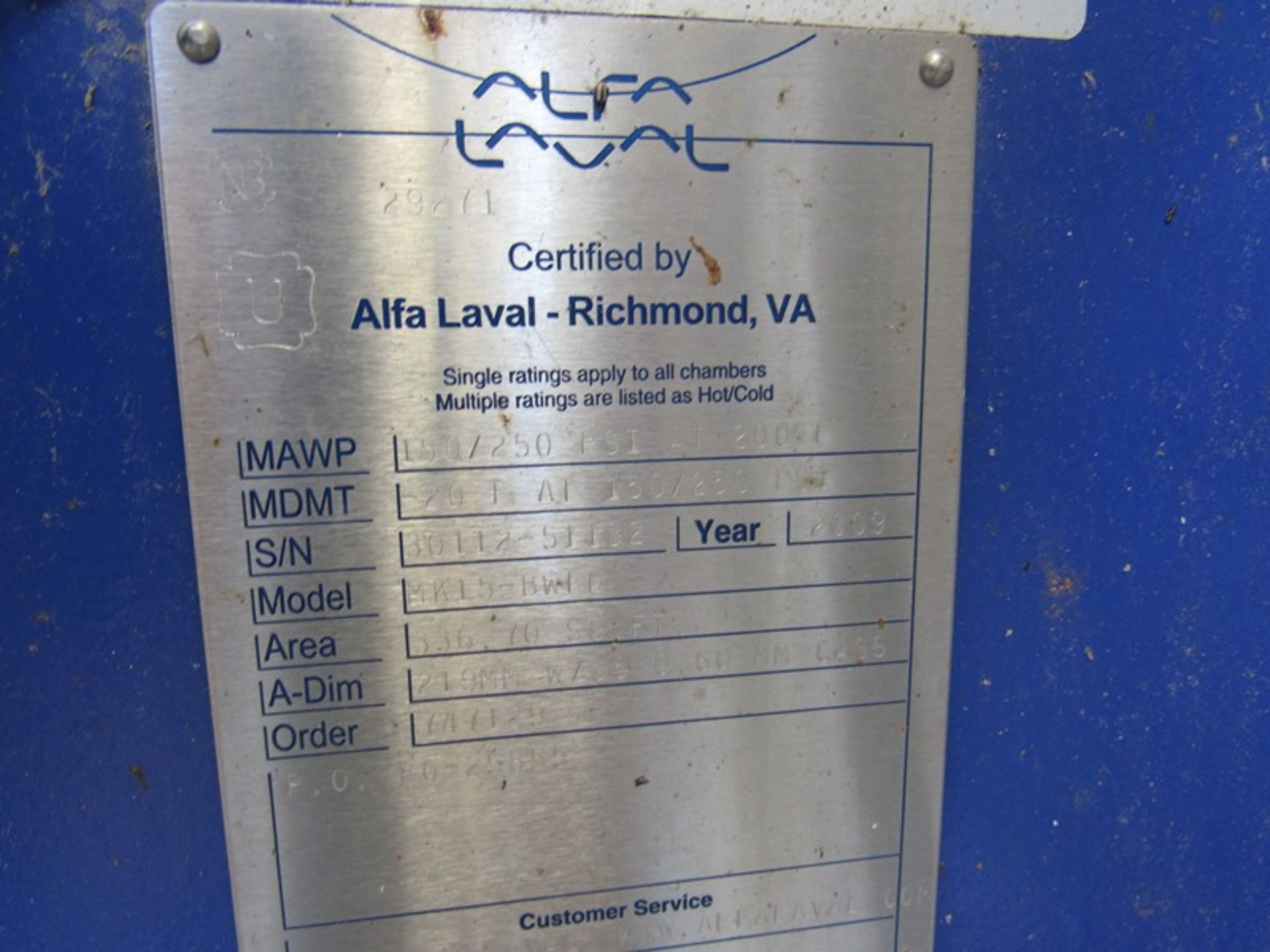 Alfa-Laval Mdl.MK15BWFD Plate Heat Exchanger, expandable 24" W X 58" T, MAWP 150/250 psi @ 200º F - Image 3 of 3