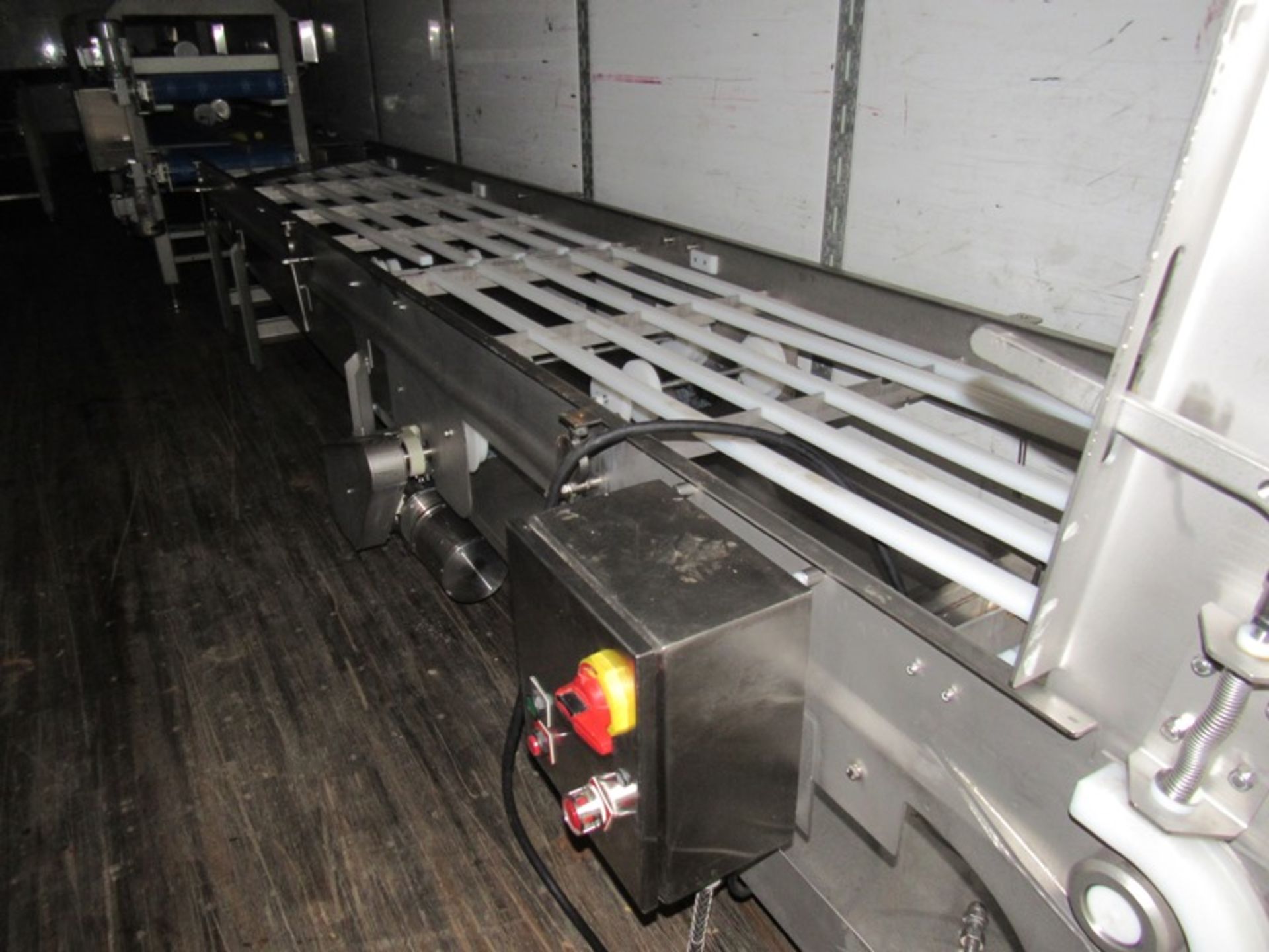 Stainless Steel Conveyor, 33" W X 22' L, (no belt) 4" long raises, stainless steel drip pan, 220 - Image 5 of 8