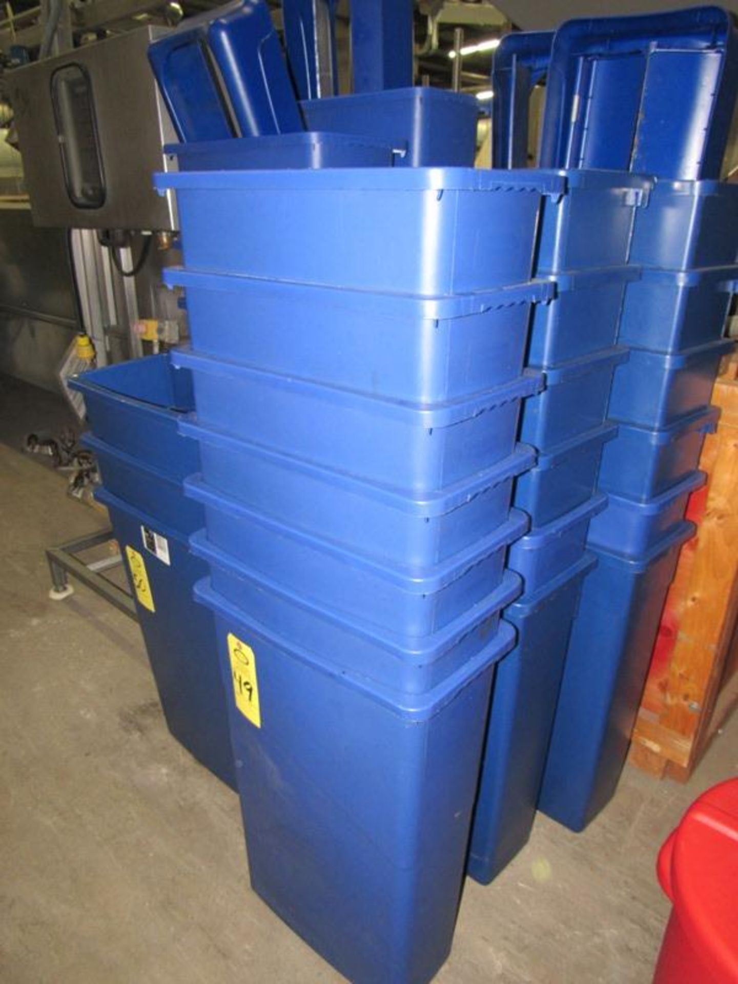 Lot of (19) Plastic Blue Trash Cans, 9" W X 18" L X 22" D (Late Pickup Only - March 24th to March