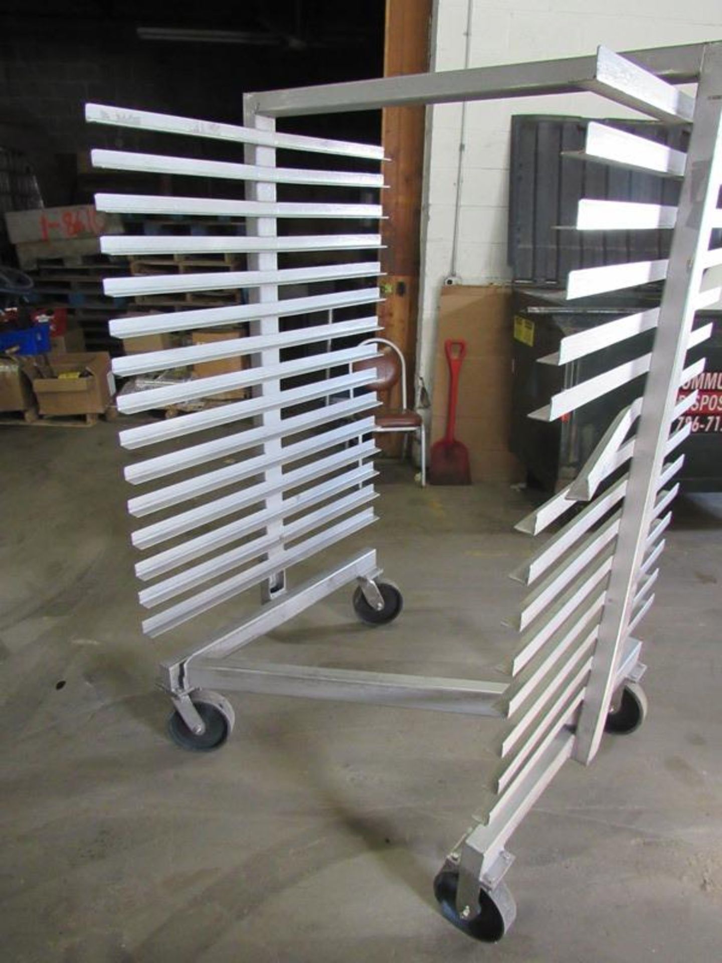 Lot of (4) Stainless Steel Portable Nesting Smoke Trucks, 42" W X 43" L, 15 spaces, 3 1/2" apart, ( - Image 3 of 4