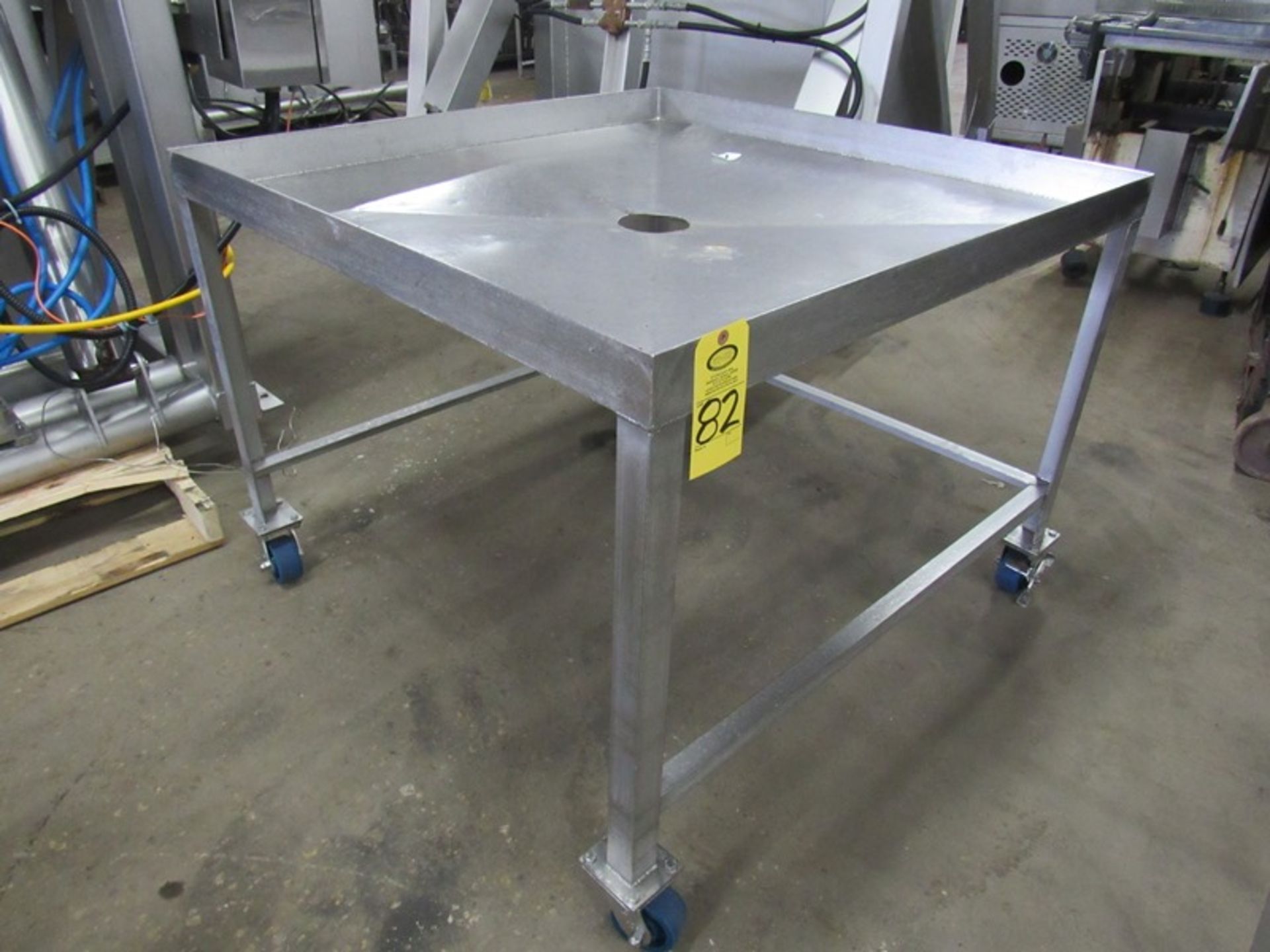 Stainless Steel Portable Trough, 4' X 4' X 36" T, 5" center hole, 3" walls