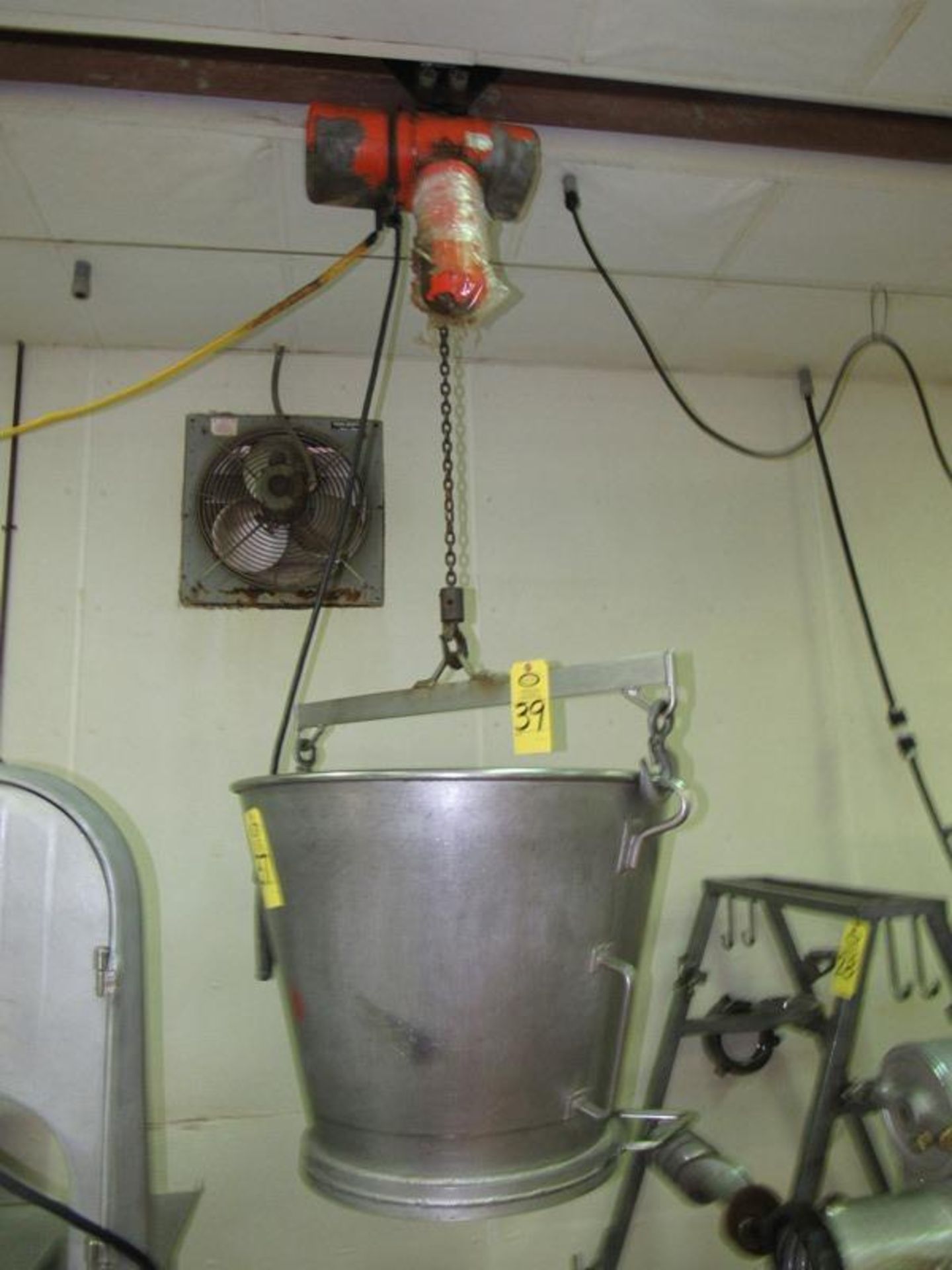 CM Loadster Hoist, 1/2 ton with controls, 36" wide stainless steel attachment, used for dump vats ( - Image 2 of 2