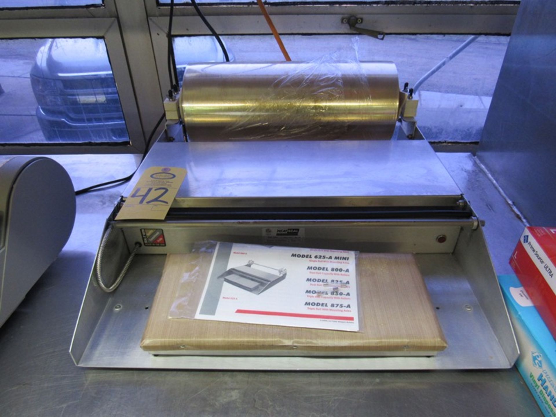 Heat Seal Mdl. 625A Table Top Wrapping Station, 18" wide roll accepted, 6" W X 15" L heat station,