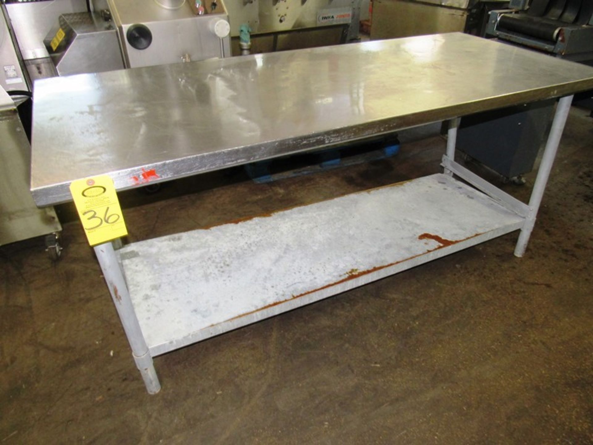 Stainless Steel Table, 30" W X 6' L X 33" T, mild steel legs & shelf