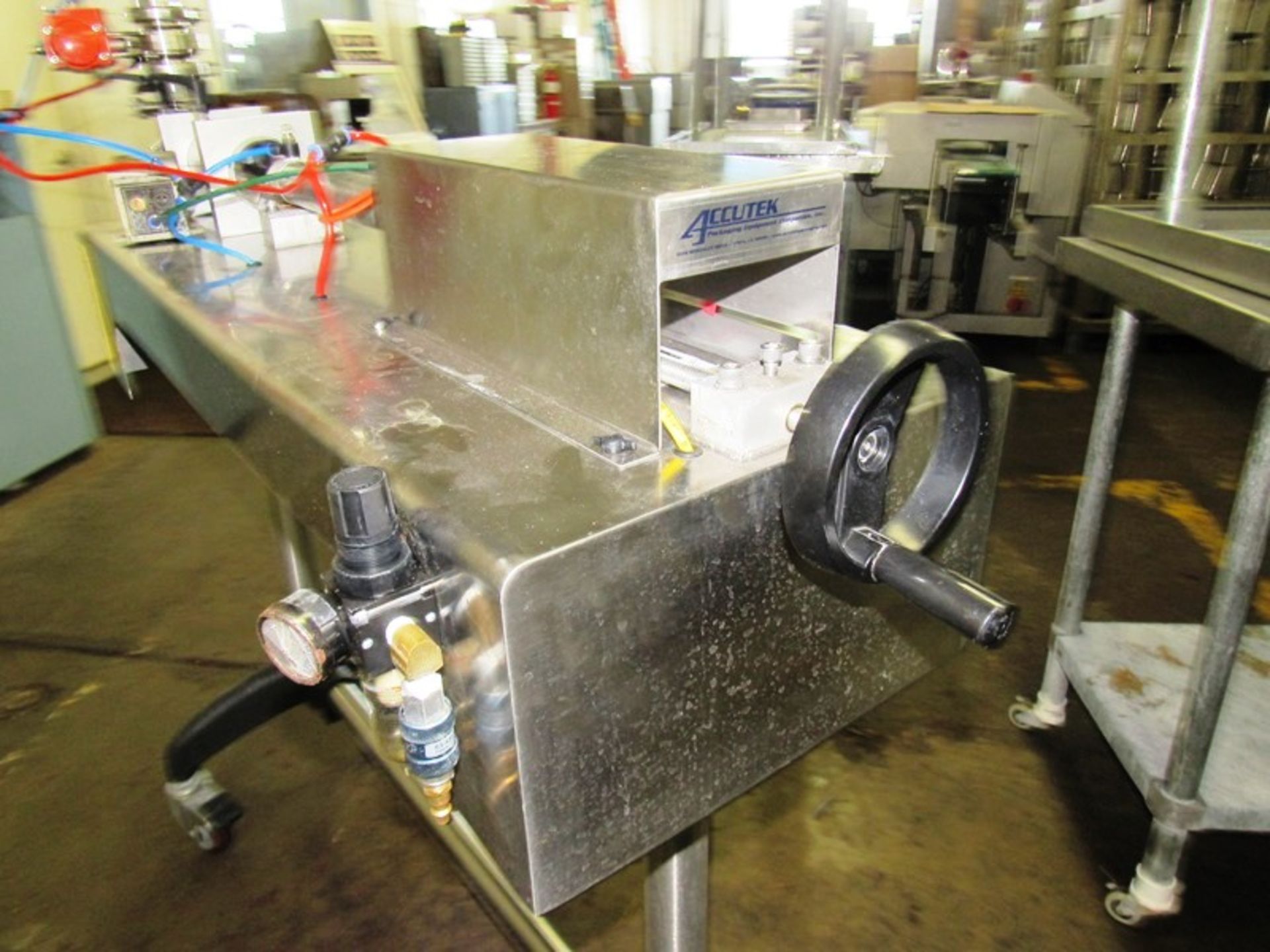 Accutek Stainless Steel Piston Filler, 13" Dia. X 18" D hopper, 12" stroke on cylinder, foot pedal - Image 2 of 6