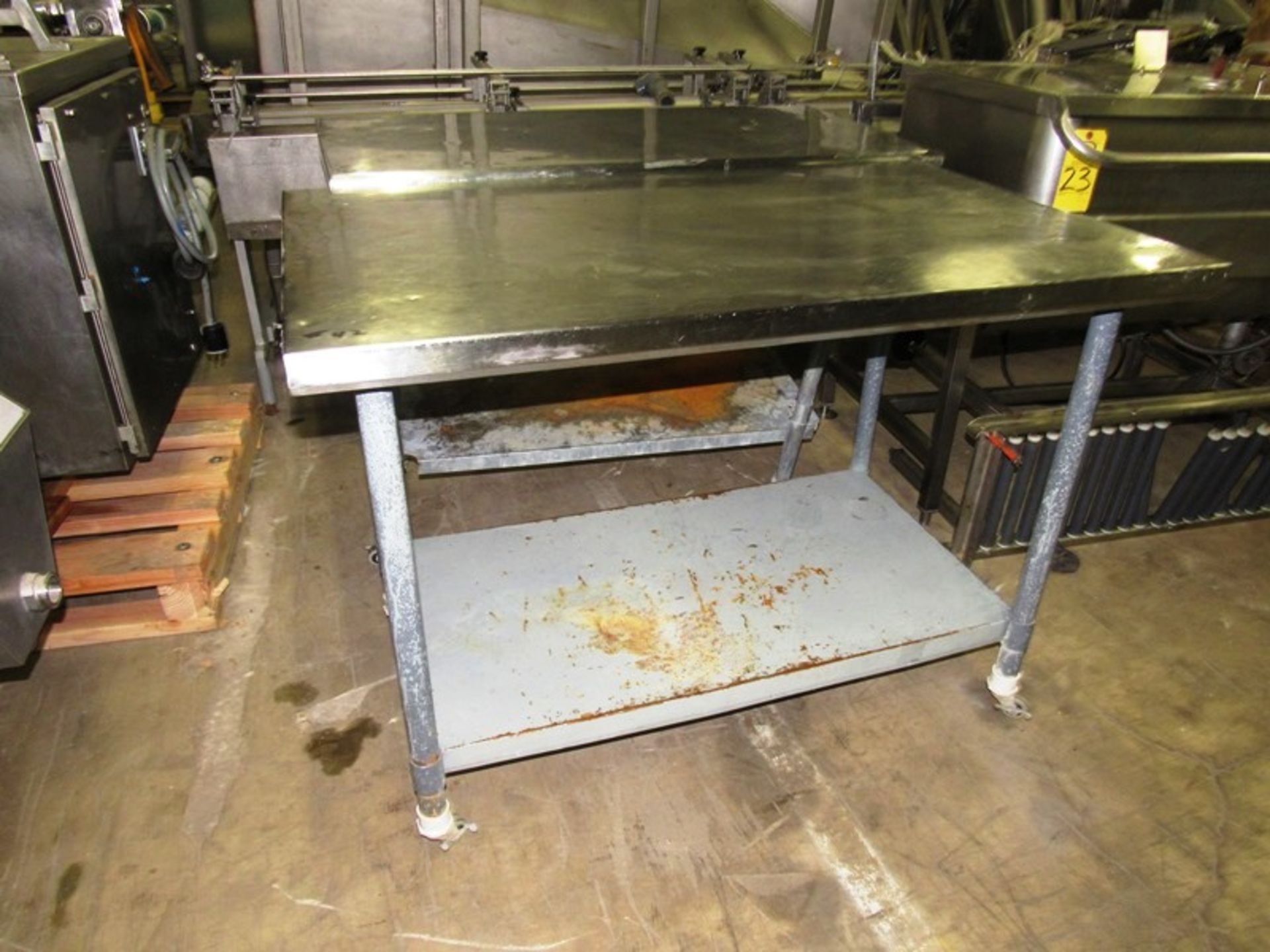 Lot of Portable Stainless Steel Tables, (1) 30" W X 4' L X 35" T, mild steel legs (1) 24" W X 4' L X - Image 2 of 3