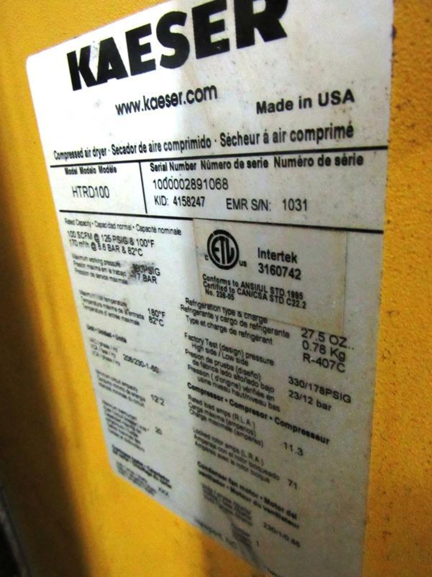 Kaeser Mdl. HTRD100 Refrigerated Air Dryer - Image 4 of 4