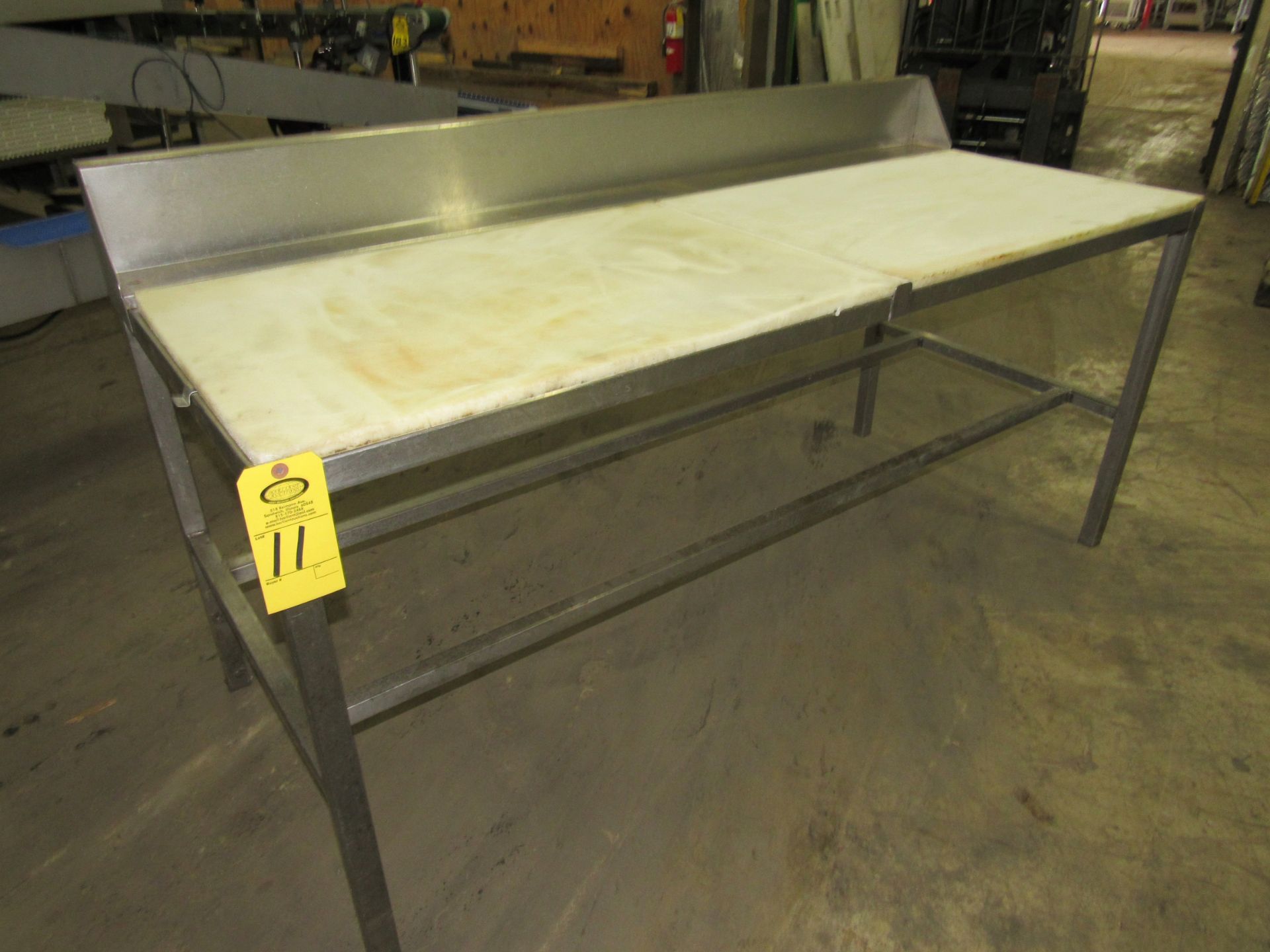 Stainless Steel Table, 30" W X 6' L X 32" T, poly tops, 6" backsplash