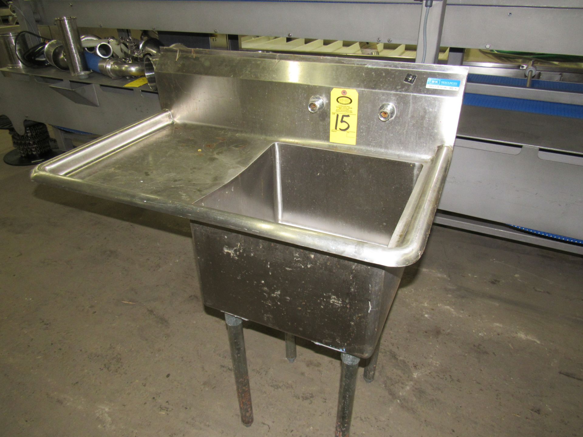 Stainless Steel Sink, 22" W X 38" L X 43" T, single tub 18" X 18" X 12" D, 16" sideboard, space