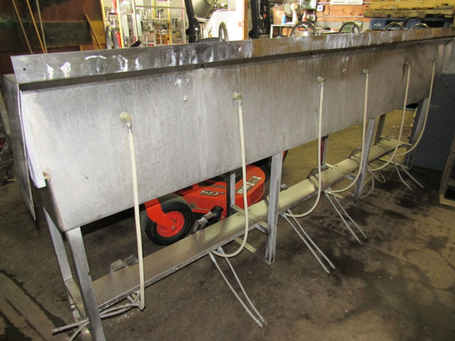 Stainless Steel Sink, 24" W X 10' L, 6 faucets, foot pedal activation, 3 soap holders - Image 4 of 4