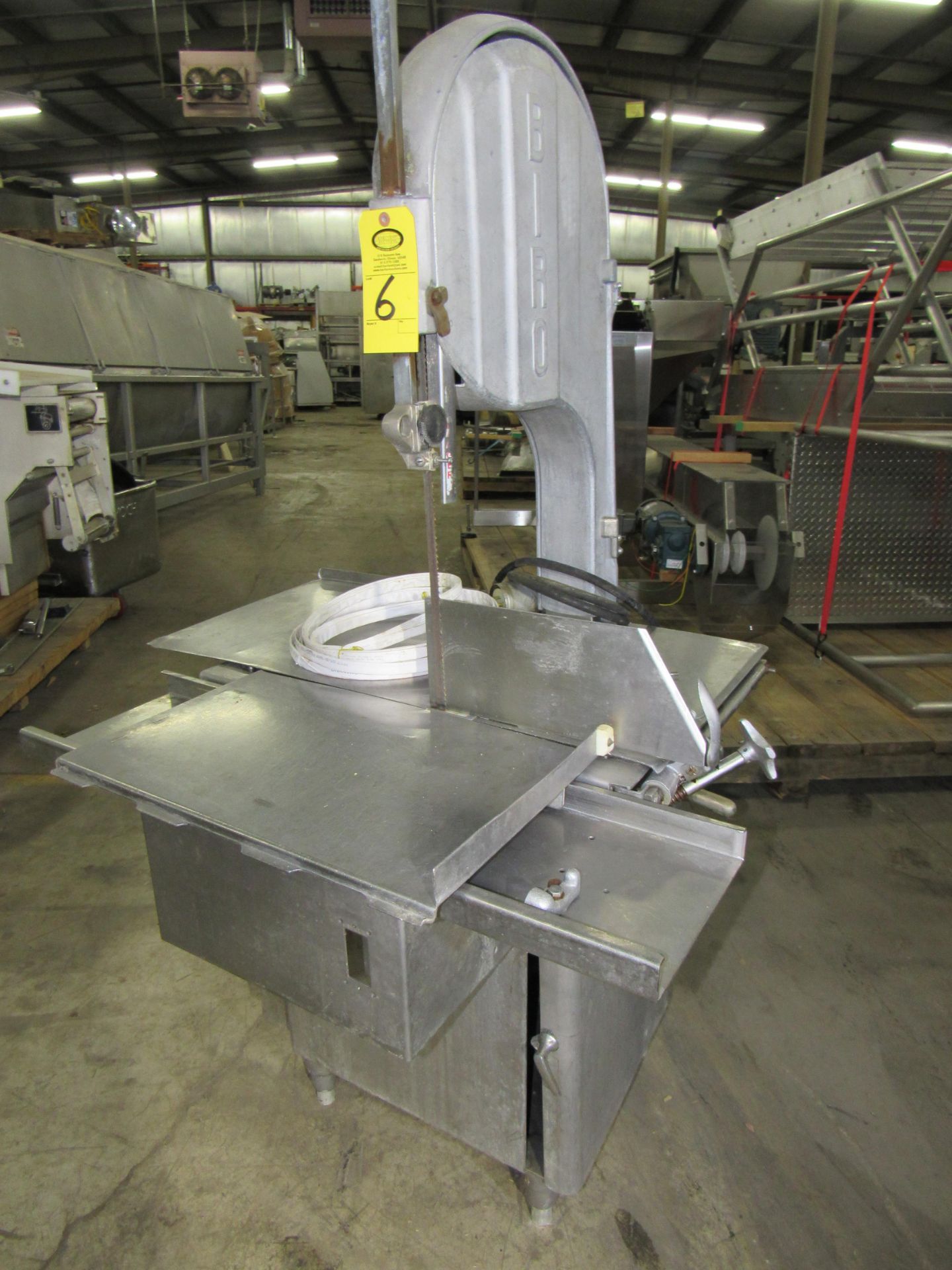 Biro Bandsaw, stainless steel contact table, aluminum head 16" cutting area, broken top hinge