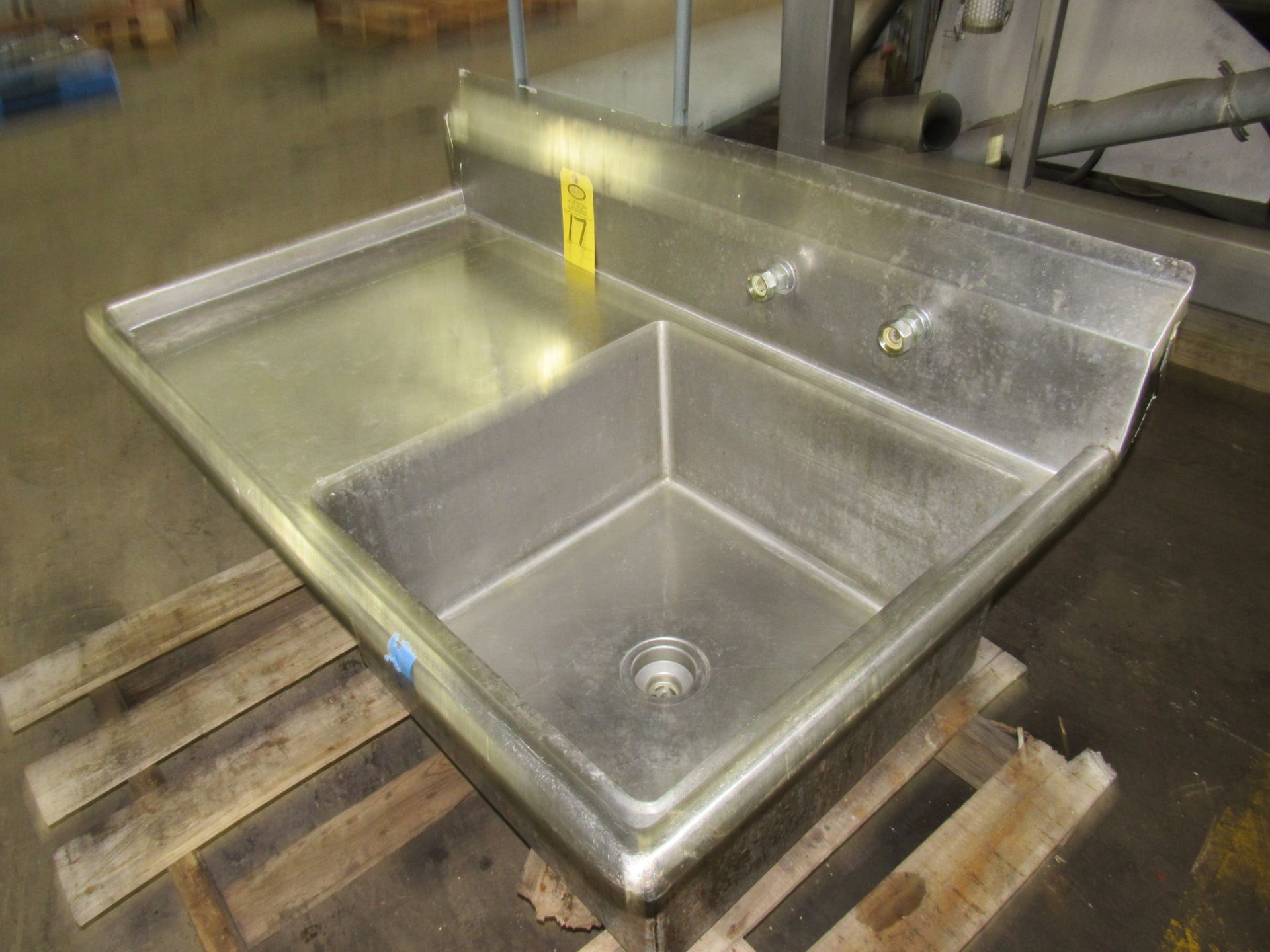 Stainless Steel Sink, 26" W X 48" L single tub, 23" X 23" L X 12" D, 22" sideboard, no legs - Image 2 of 2