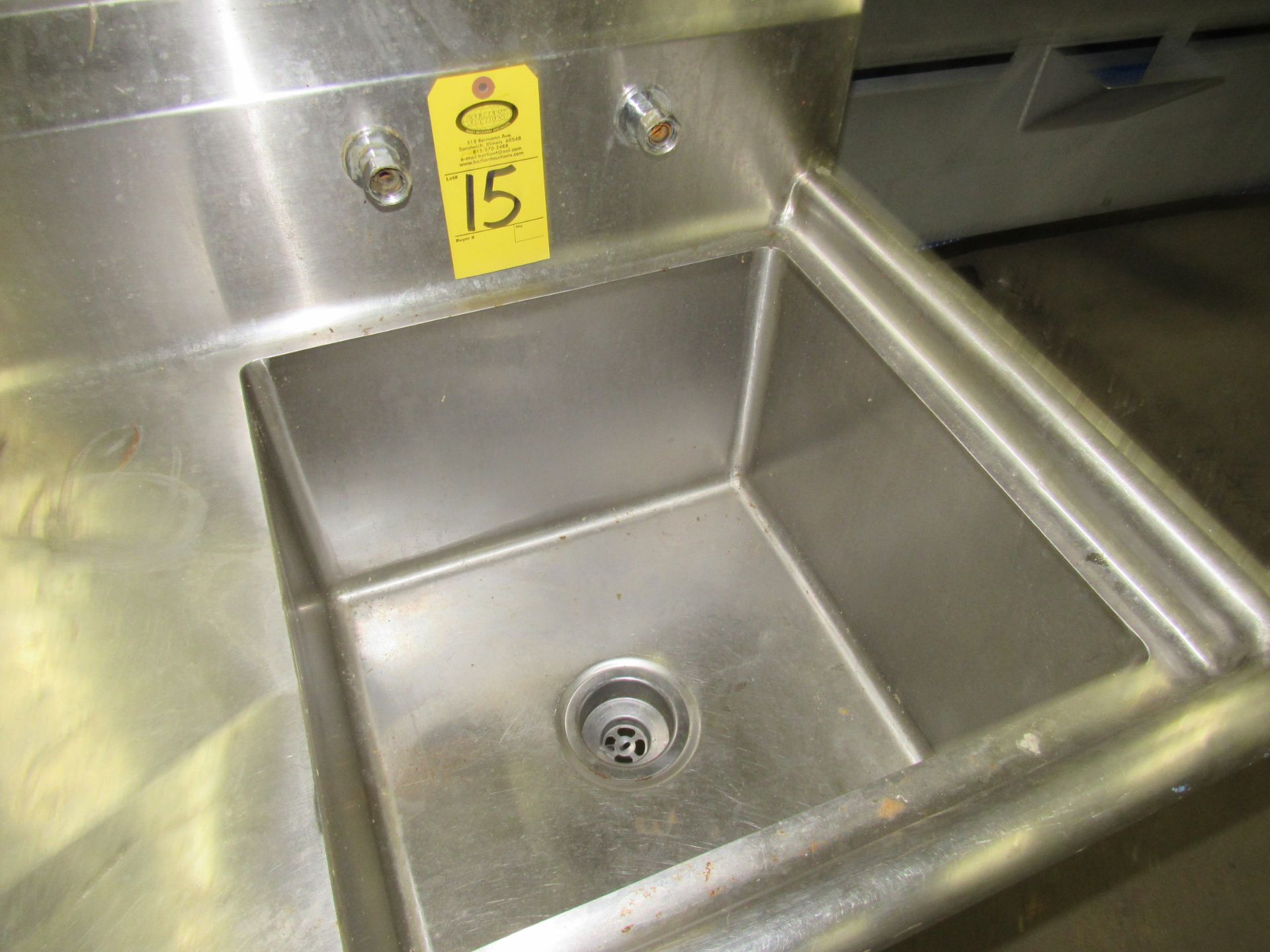 Stainless Steel Sink, 22" W X 38" L X 43" T, single tub 18" X 18" X 12" D, 16" sideboard, space - Image 2 of 2