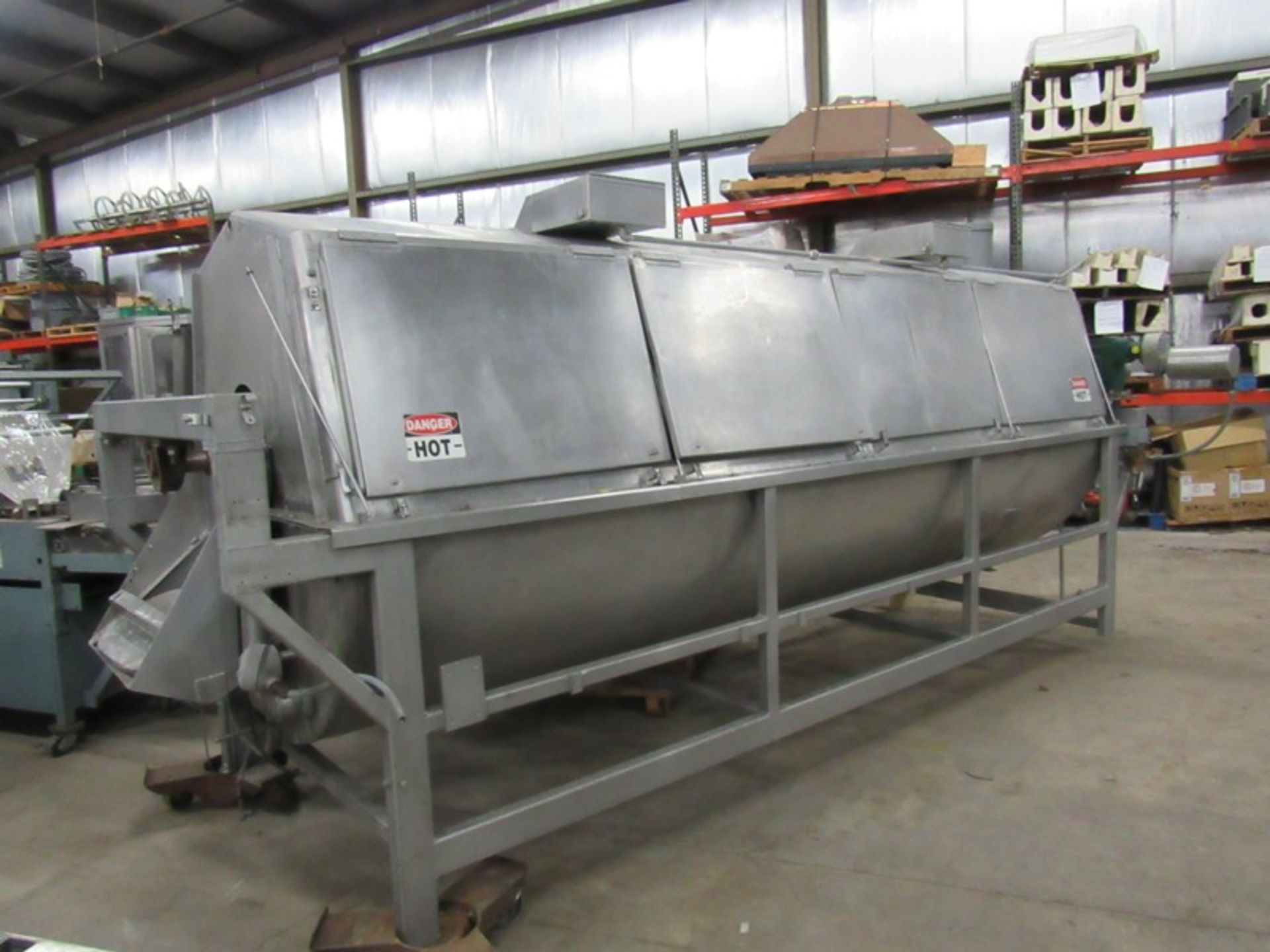 Stainless Steel Vegetable Blancher, 4' Dia. X 11' L spiral auger, in stainless steel cabinet