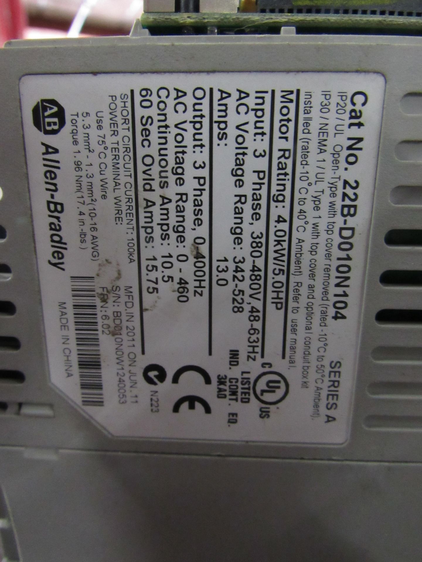 Lot (5) Allen Bradley Power Flex 40 Cat. No. 22BD6PON104 & (2) Allen Bradley Power Flex 40 Cat. - Image 6 of 10