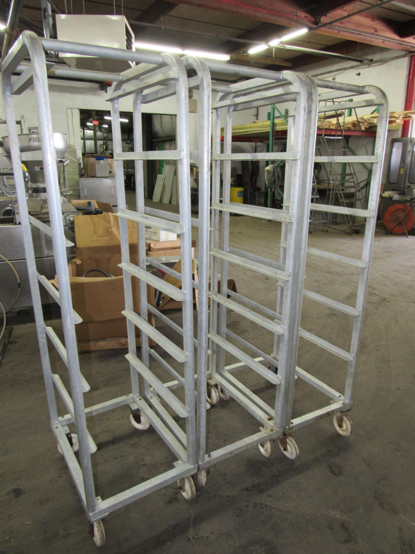 Aluminum Racks, 16" W X 26" L X 6' T, 6 spaces for trays