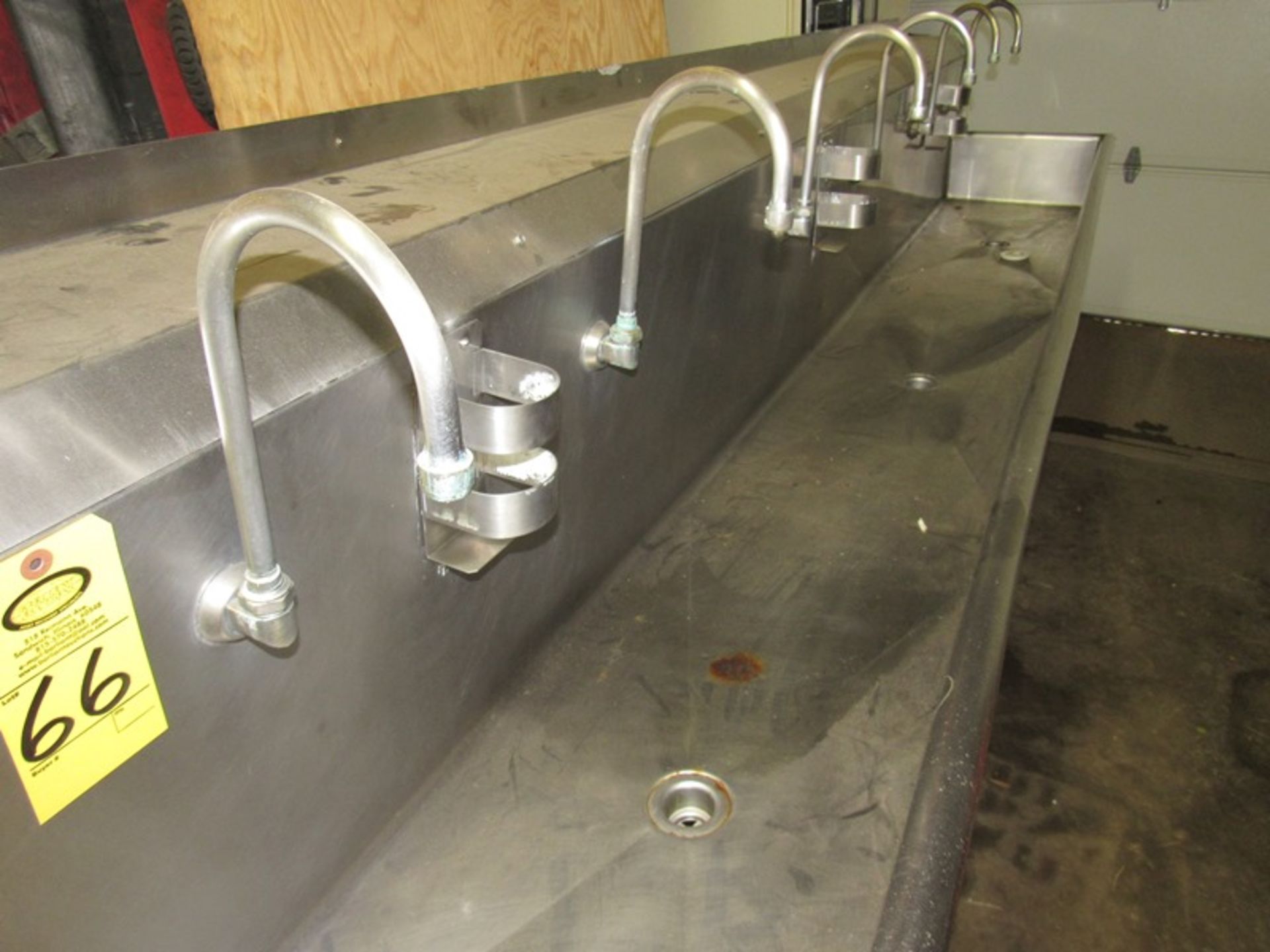 Stainless Steel Sink, 24" W X 10' L, 6 faucets, foot pedal activation, 3 soap holders - Image 2 of 4