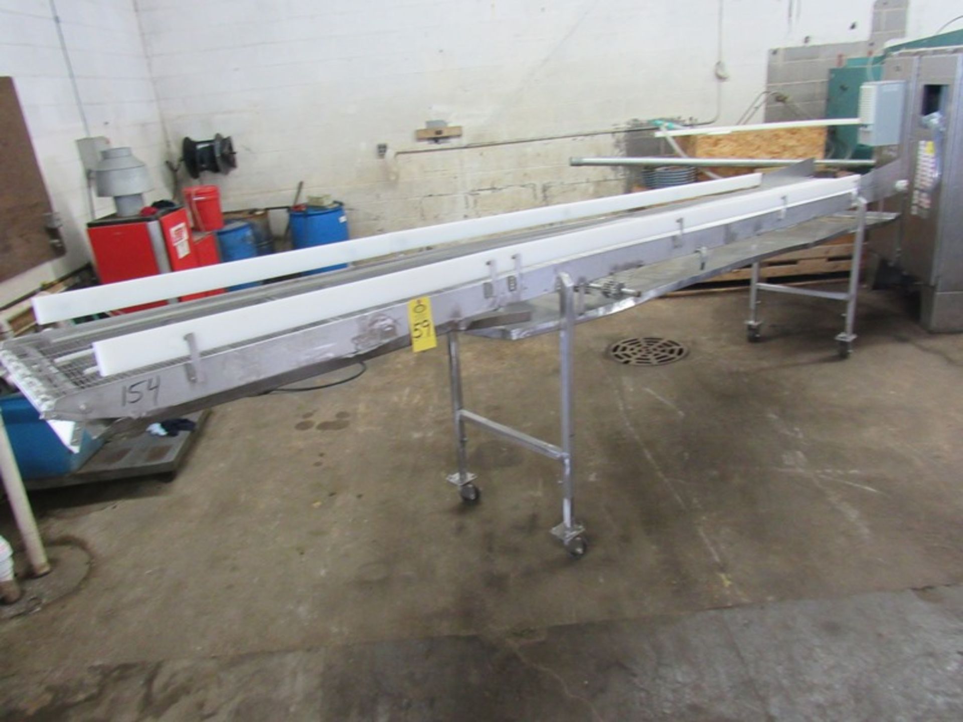 Portable Conveyor, 24" W X 17' L stainless steel belt, stainless steel drip pan, adjustable