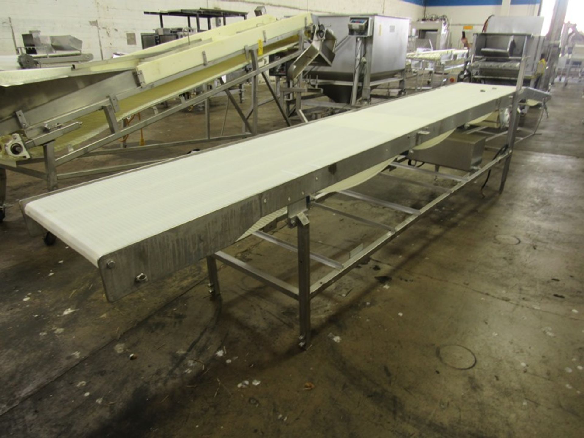 Stainless Steel Conveyor, 24" W X 18' L plastic belt, hydraulic operation (Located in Plano, IL - - Image 2 of 2