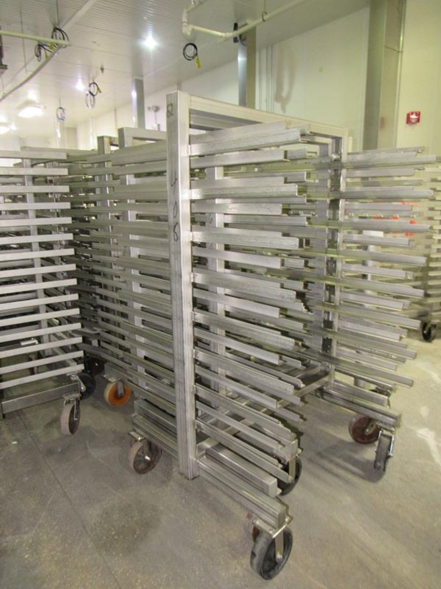 Stainless Steel Smoke Trucks, 43" W X 42" L X 6' T, 15 shelves, 3 1/2" spacing, 47" wide overall (