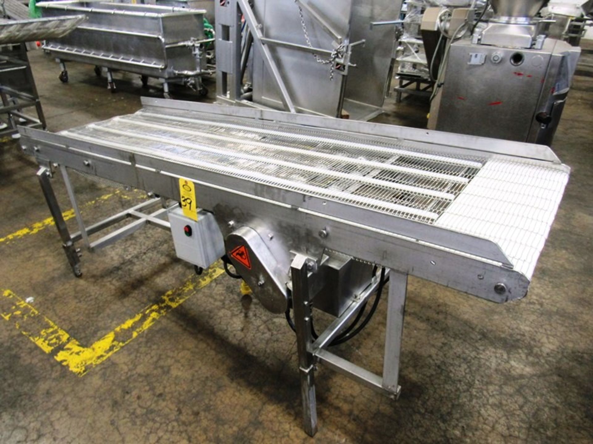 Stainless Steel Incline Conveyor, 30" W X 8' L stainless steel ladder chain belt, 30" infeed, 39"