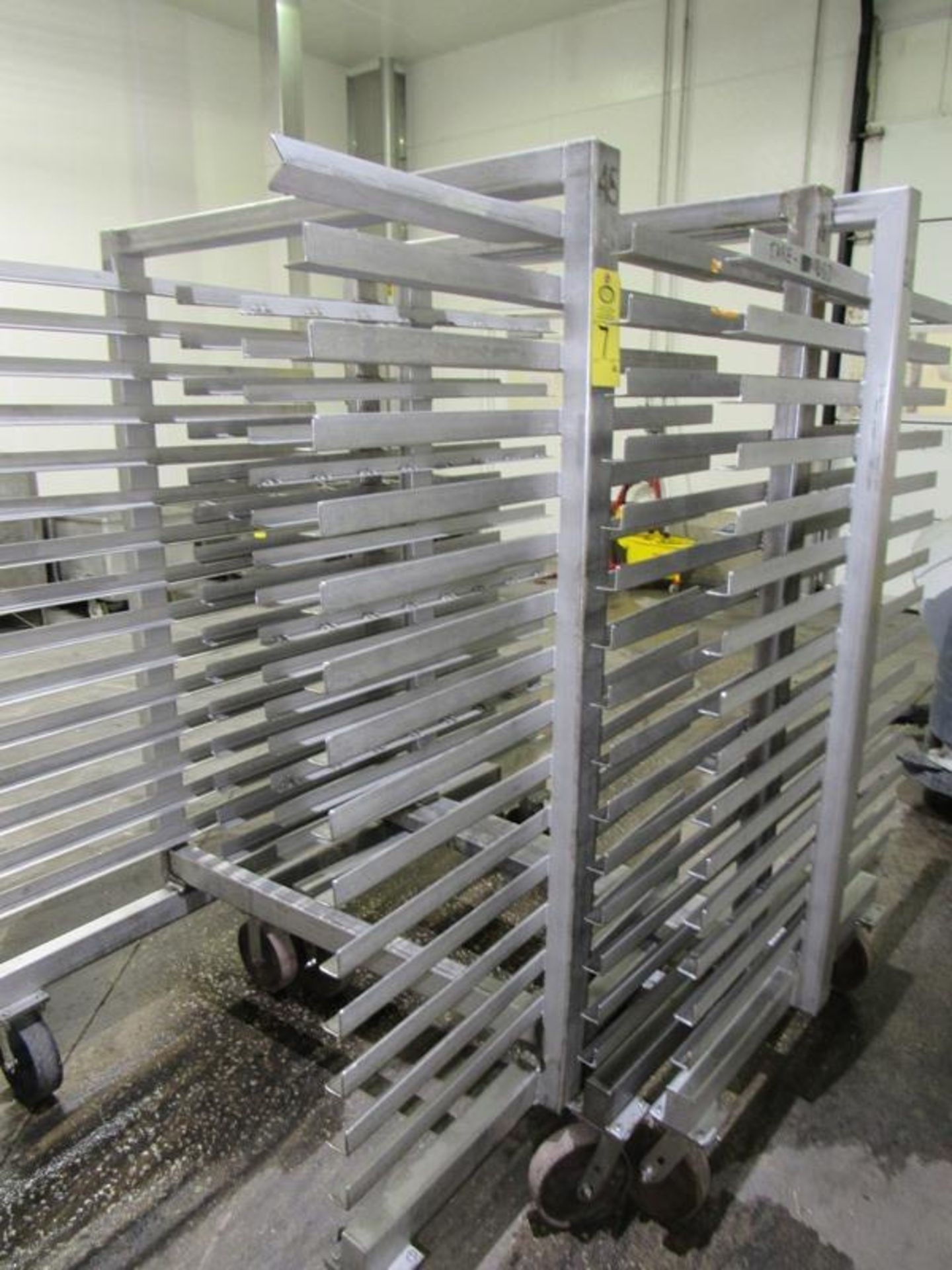 Stainless Steel Smoke Trucks, 43" W X 42" L X 6' T, 15 shelves, 3 1/2" spacing, 47" wide overall (