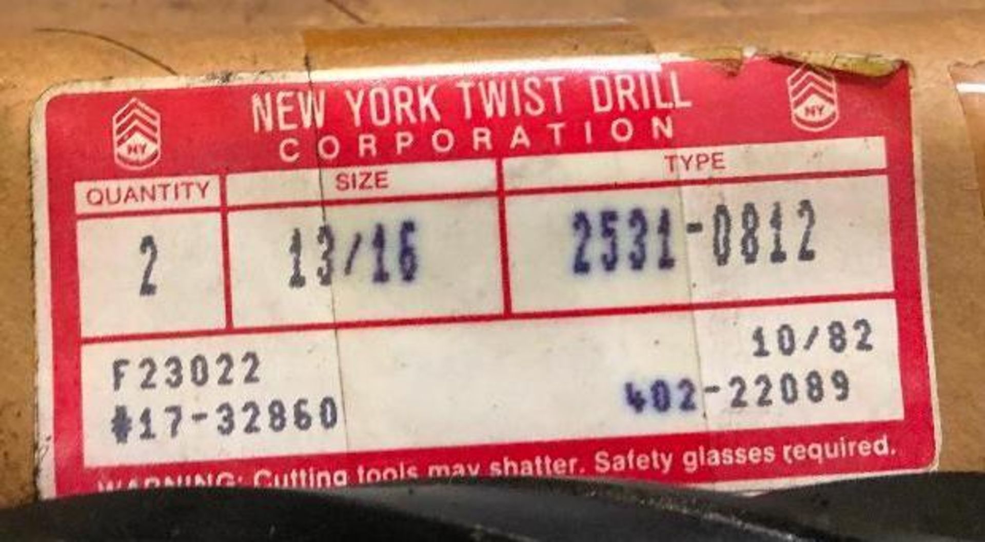 DESCRIPTION: (4) END MILL BITS BRAND / MODEL: NEW YORK TWIST DRILL 2531 - 0812 SIZE: 13 /16" LOCATIO - Image 2 of 2