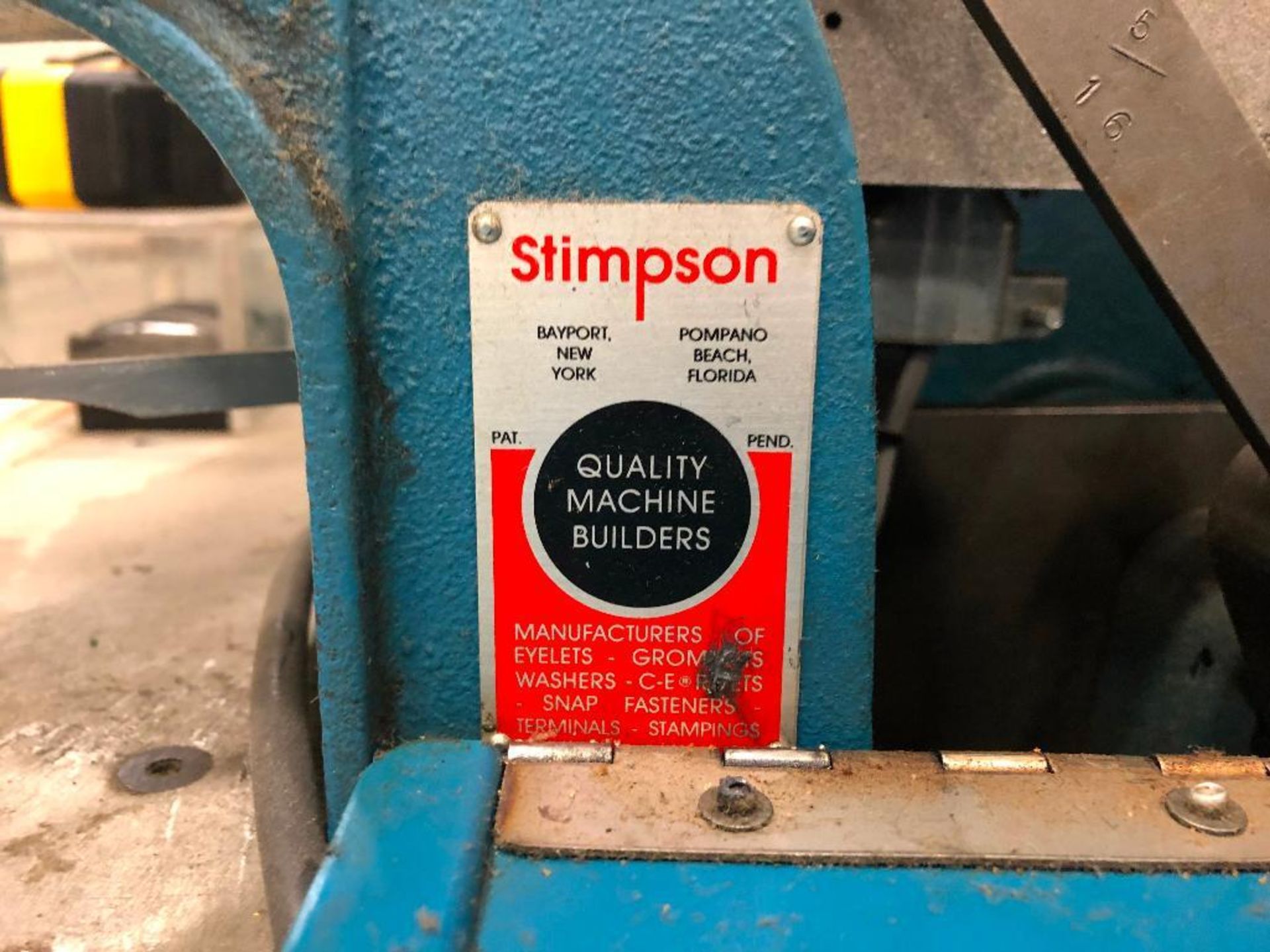 DESCRIPTION STIMPSON R1 RIVET/ GROMMET PRESS BRAND/MODEL STIMPSON R1 LOCATION WAREHOUSE: BAY 1 QUANT - Image 6 of 8