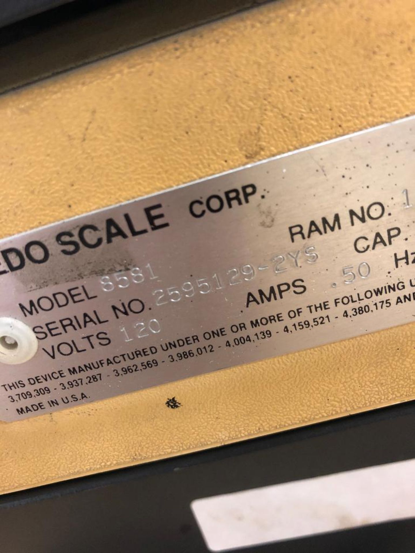 DESCRIPTION SCALE (VOLTS 120 - AMPS .50 - HZ 60) BRAND/MODEL TOLEDO ADDITIONAL INFORMATION SEE ALL P - Image 2 of 3