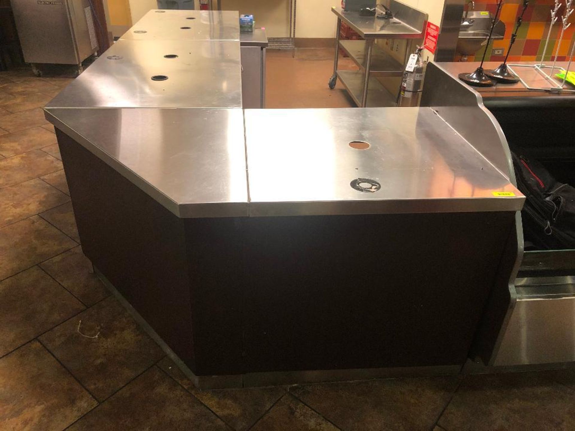 DESCRIPTION: 13' X 6' " L " SHAPED STAINLESS SALES COUNTER. ADDITIONAL INFORMATION: COMES APART IN ( - Image 2 of 7