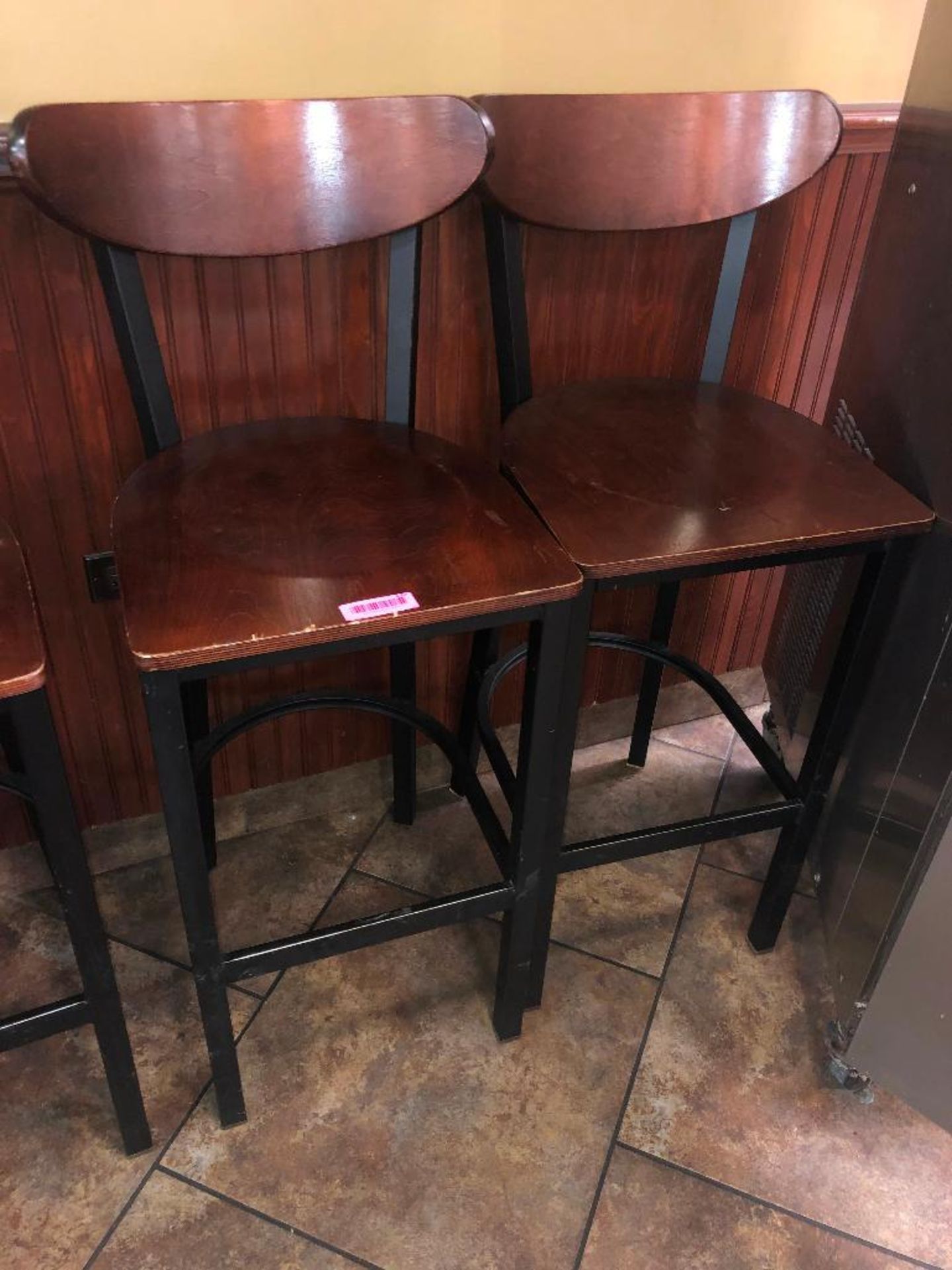 DESCRIPTION: (2) 30" METAL FRAMED BAR STOOLS W/ WOODEN SEATS BRAND / MODEL: WALSH AND SIMMONS SIZE: - Image 2 of 2