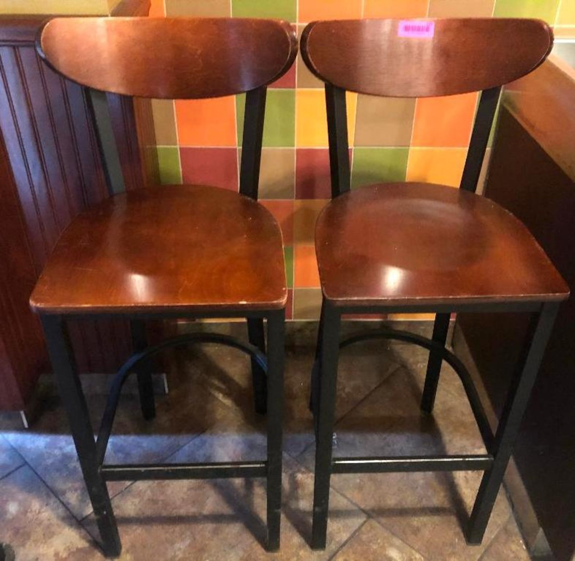 DESCRIPTION: (2) 30" METAL FRAMED BAR STOOLS W/ WOODEN SEATS BRAND / MODEL: WALSH AND SIMMONS SIZE: