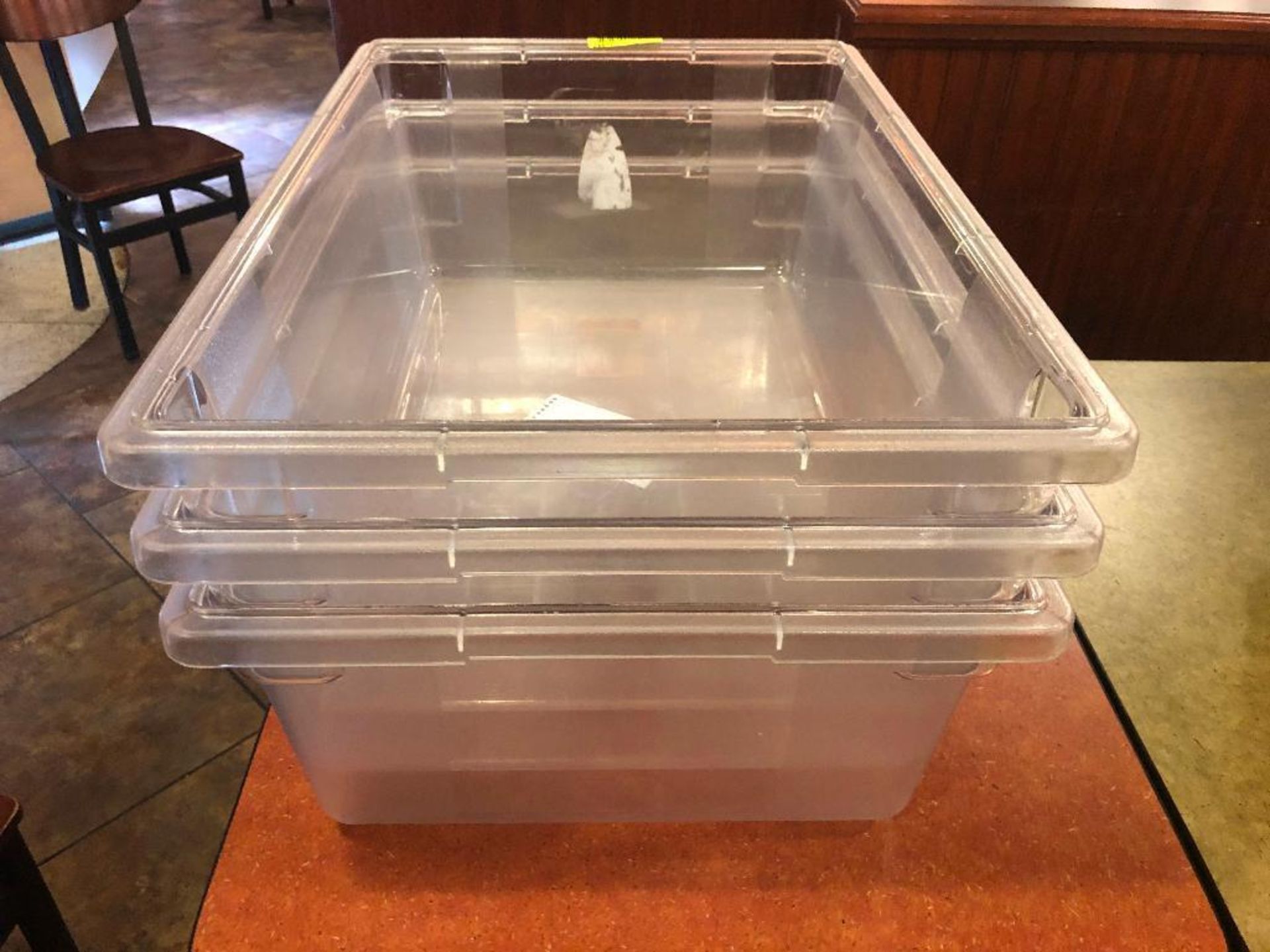 DESCRIPTION: (3) 5 GALLON PLASTIC CONTAINERS LOCATION: MAIN SEATING THIS LOT IS: SOLD BY THE PIECE Q