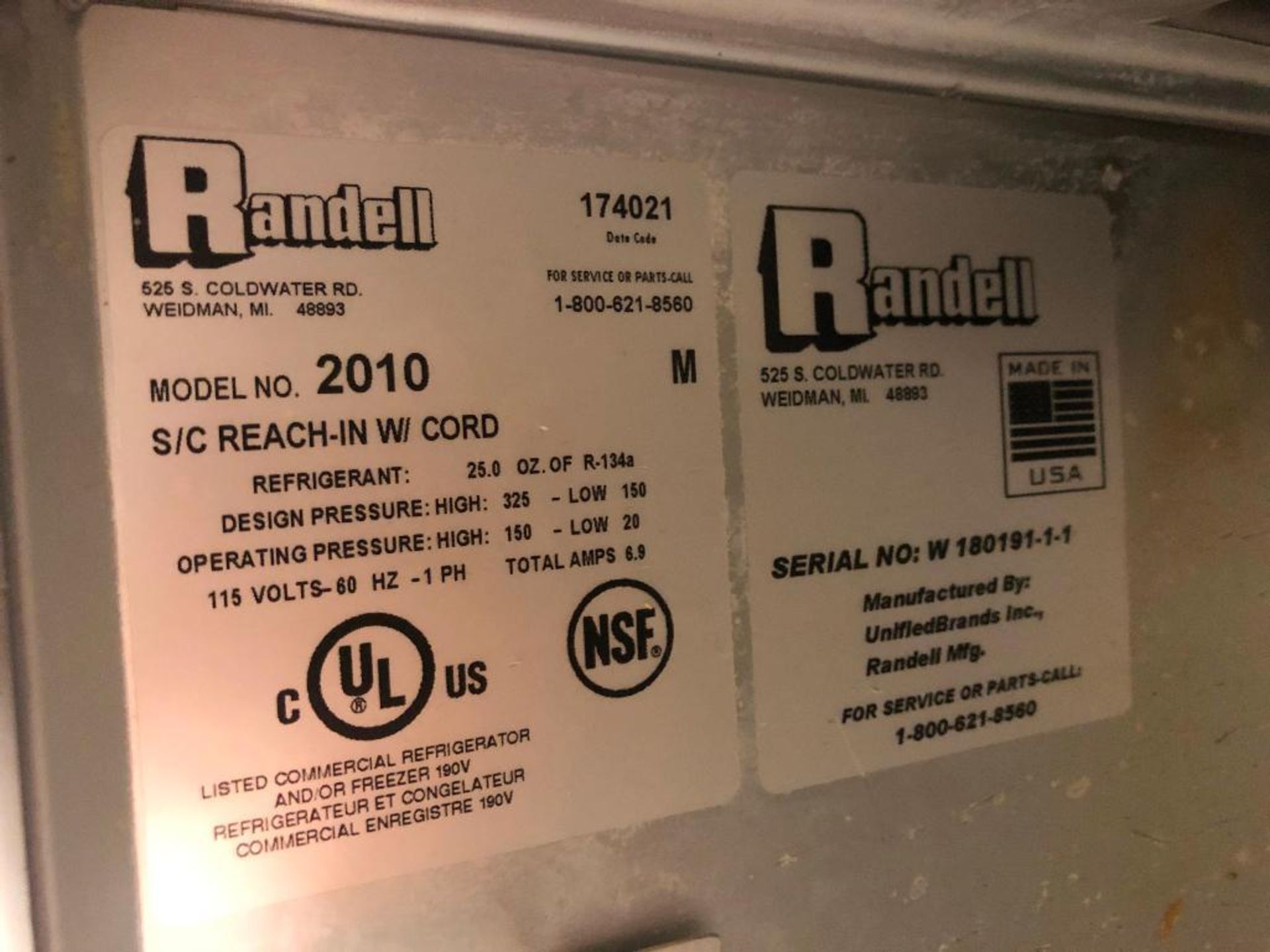 DESCRIPTION: RANDELL MODEL 2010 SINGLE DOOR REACH IN COOLER. BRAND / MODEL: RANDELL 2010 ADDITIONAL - Image 3 of 3