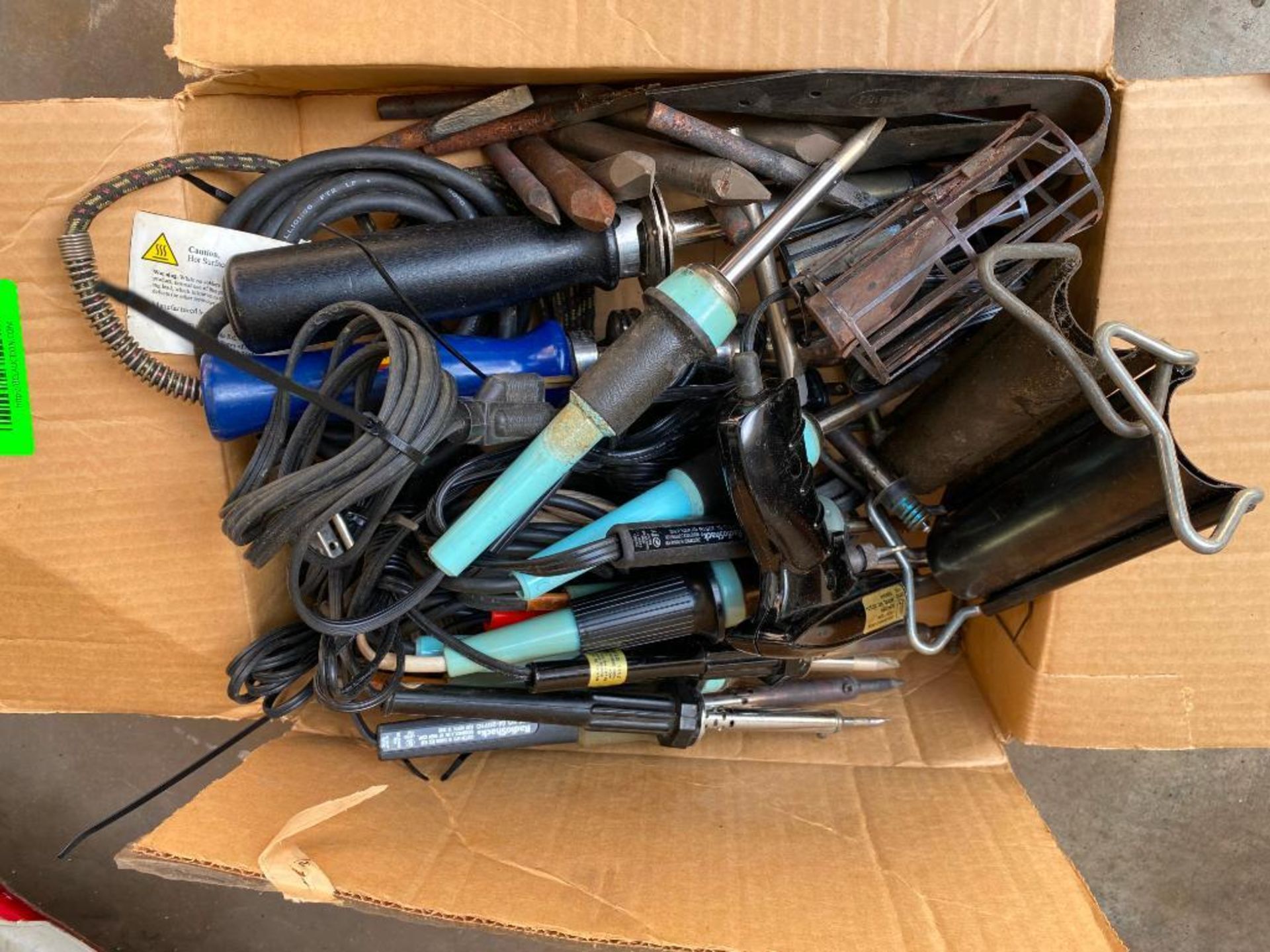 DESCRIPTION ASSORTED SOLDERING IRONS AS SHOWN LOCATION GARAGE THIS LOT IS ONE MONEY QUANTITY: X BID