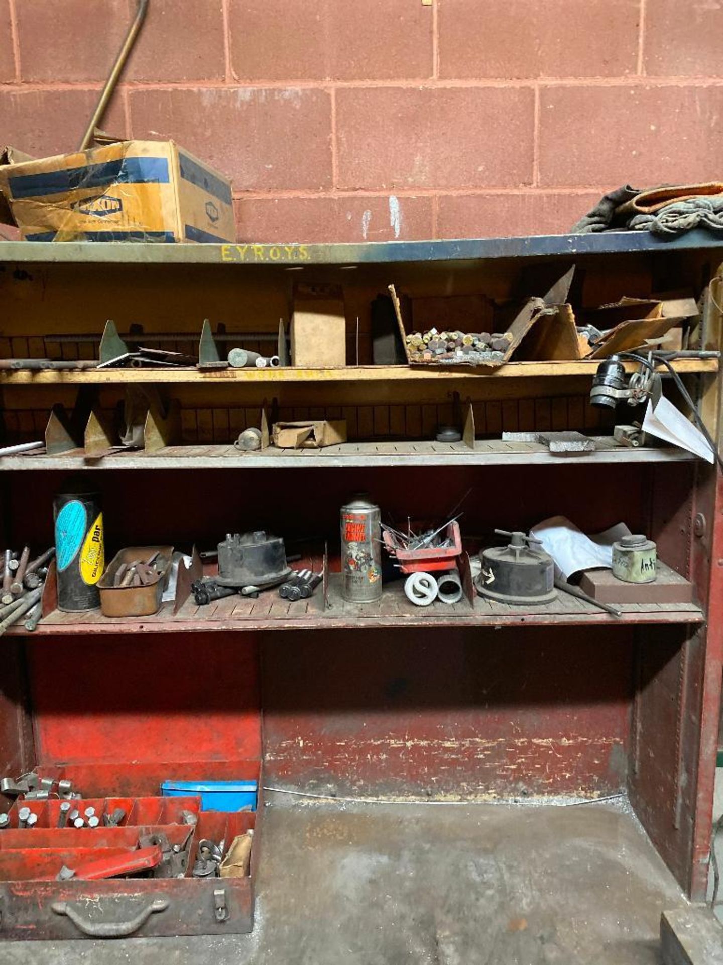 DESCRIPTION 48" X 30" X 74" WORK BENCH W/ TABLE MOUNTED VISE (CONTENTS INCLUDED) LOCATION D THIS LOT - Image 2 of 10