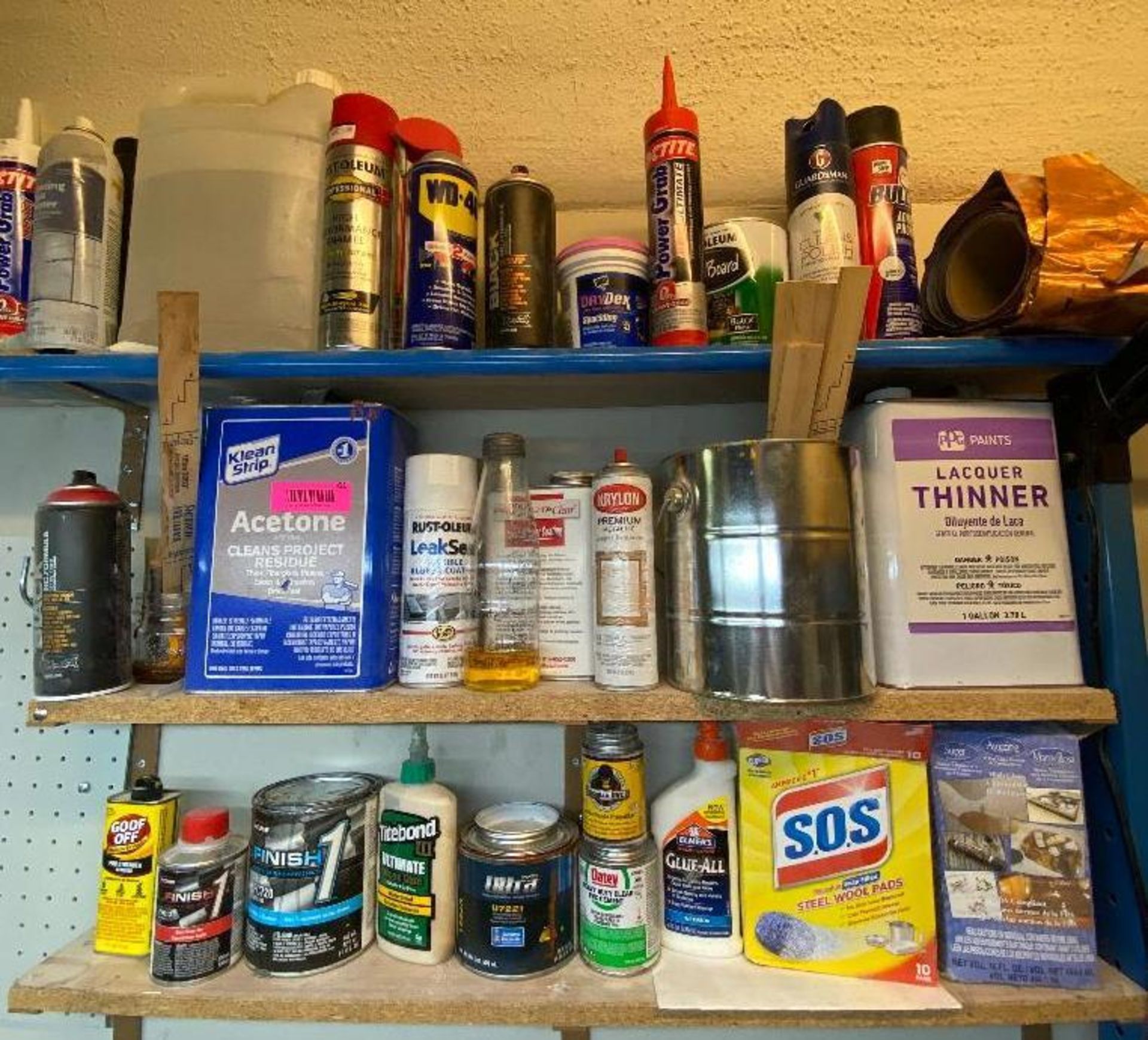 DESCRIPTION CONTENTS OF SHELVES (VARIOUS PAINTS AND CLEANERS AS SHOWN) ADDITIONAL INFORMATION SEE AD