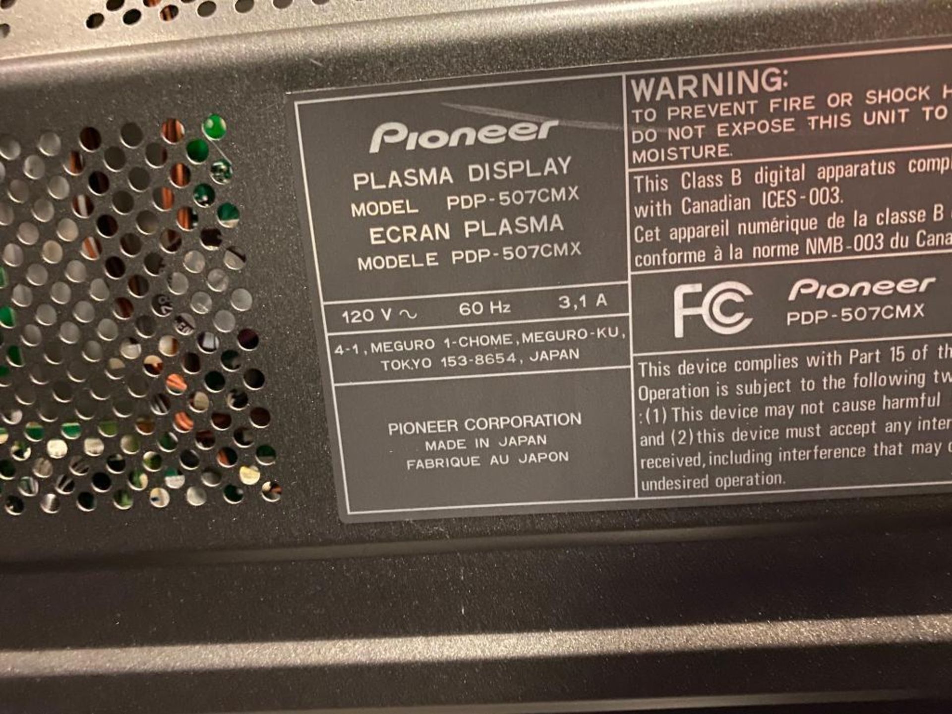 DESCRIPTION 50" PLASMA TV WITH (4) SOUND BARS BRAND/MODEL PIONEER PDP-507CMX QUANTITY: X BID 1 - Image 10 of 12